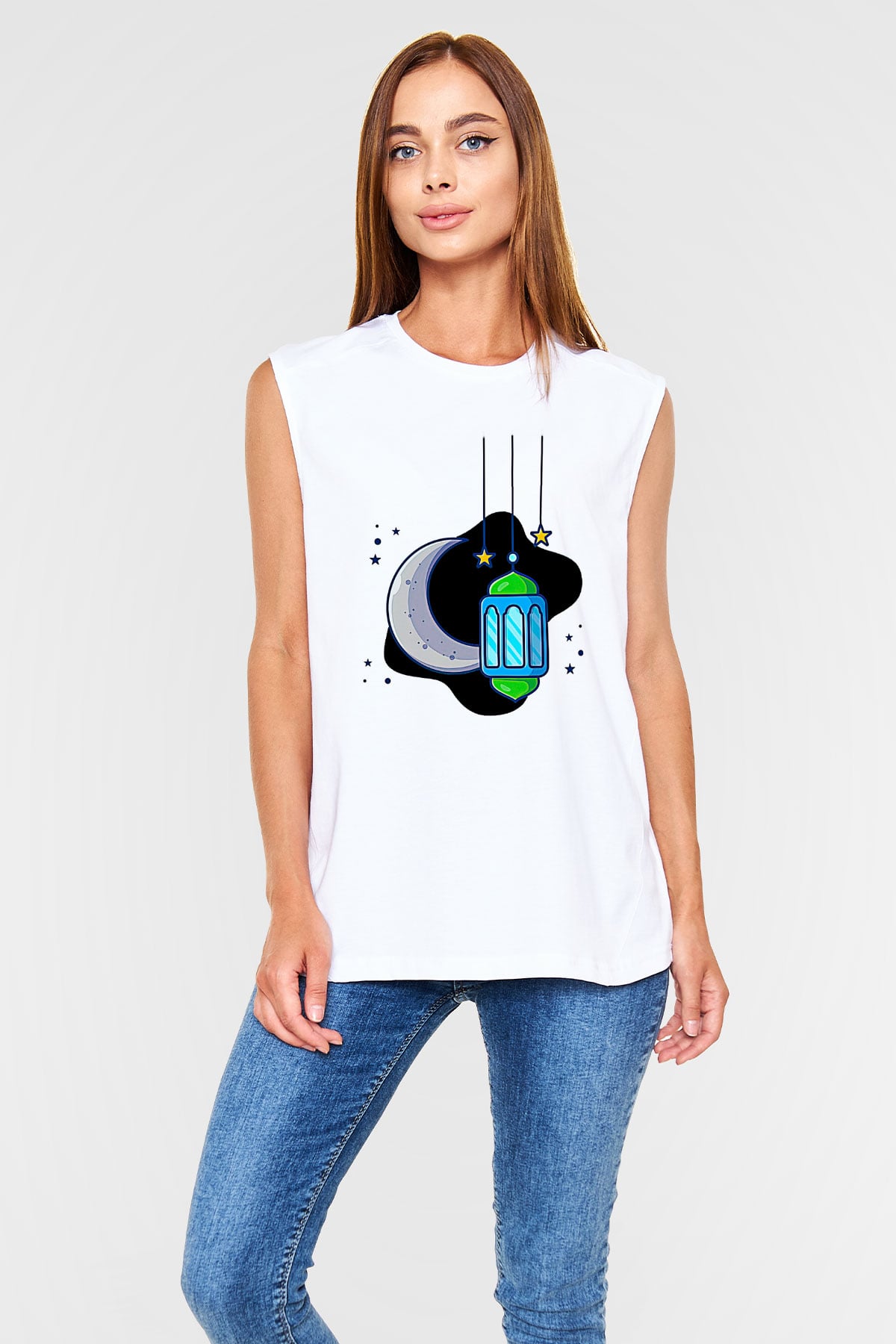 Ramazan Bayramı Baskılı Beyaz Unisex Kolsuz Tişört - Tshirt