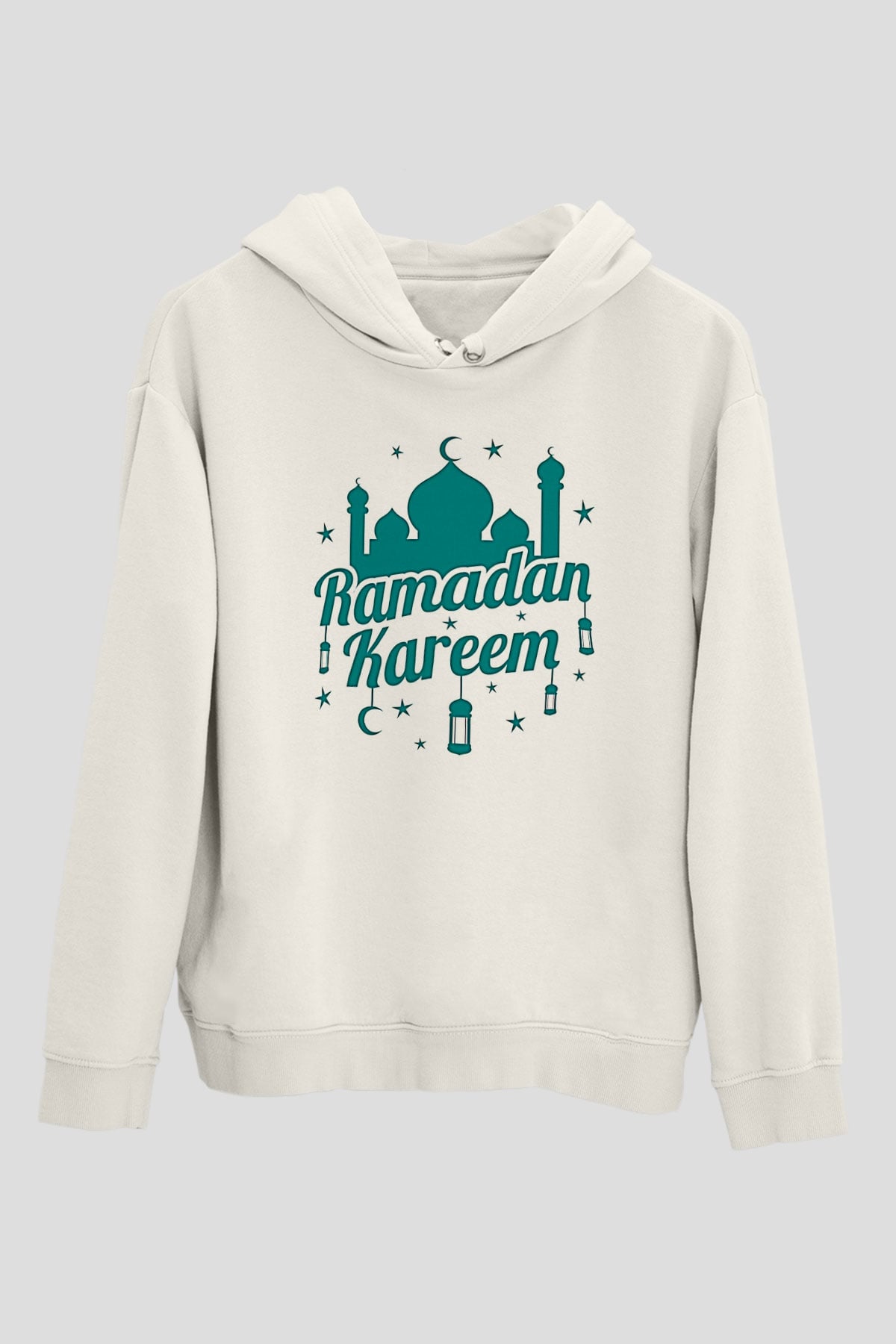 Ramazan Bayramı Baskılı Beyaz Unisex Kapüşonlu Sweatshirt