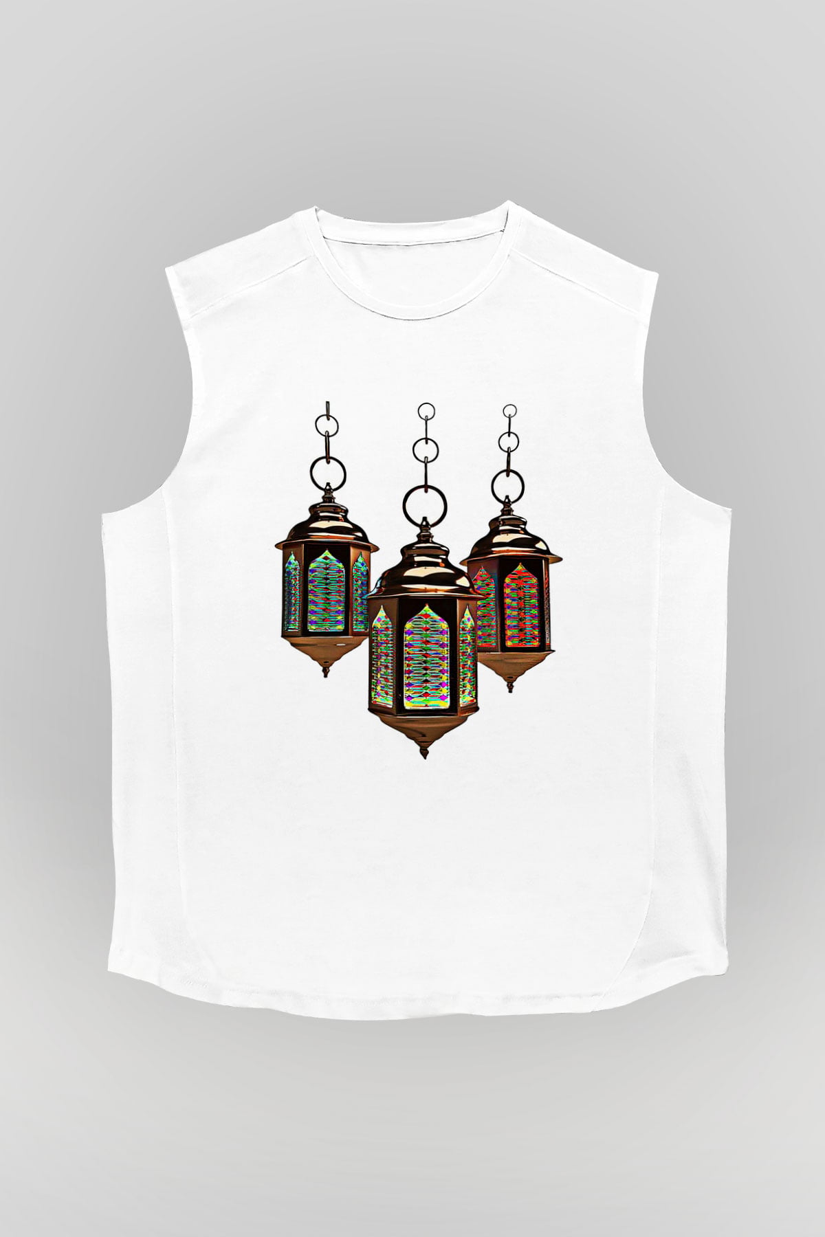 Ramazan Bayramı Baskılı Beyaz Unisex Kolsuz Tişört - Tshirt