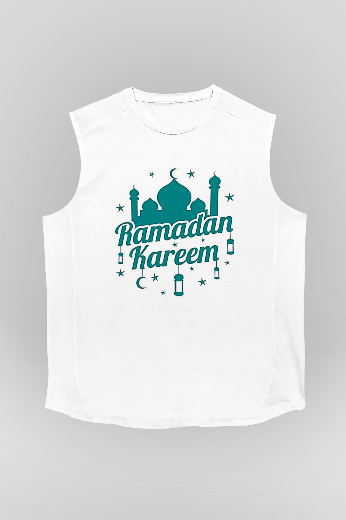 Ramazan Bayramı Baskılı Beyaz Unisex Kolsuz Tişört - Tshirt