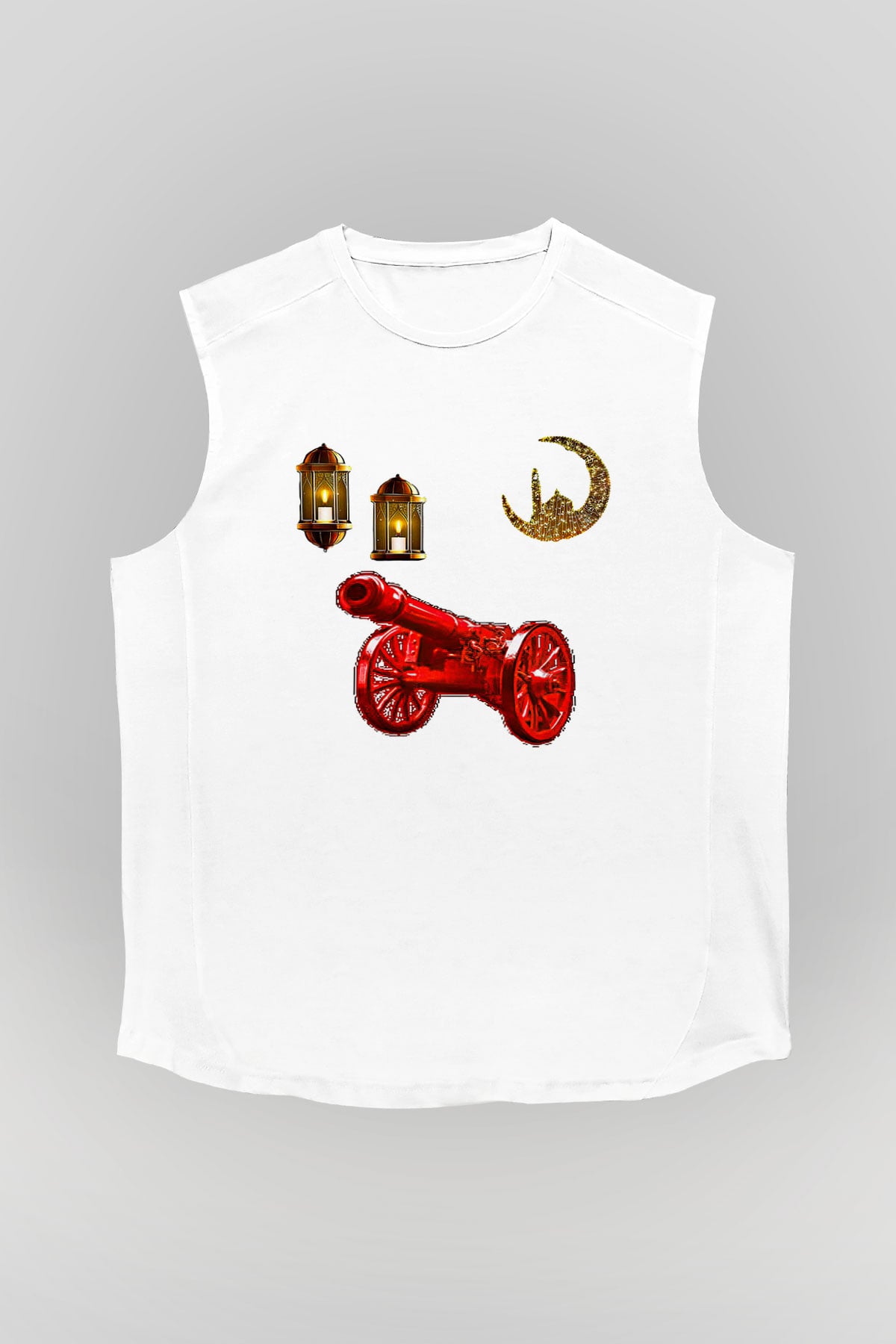 Ramazan Bayramı Baskılı Beyaz Unisex Kolsuz Tişört - Tshirt