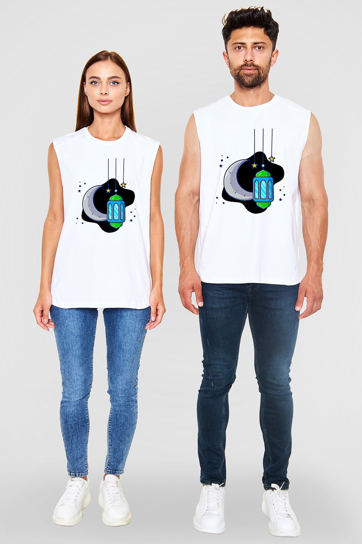 Ramazan Bayramı Baskılı Beyaz Unisex Kolsuz Tişört - Tshirt