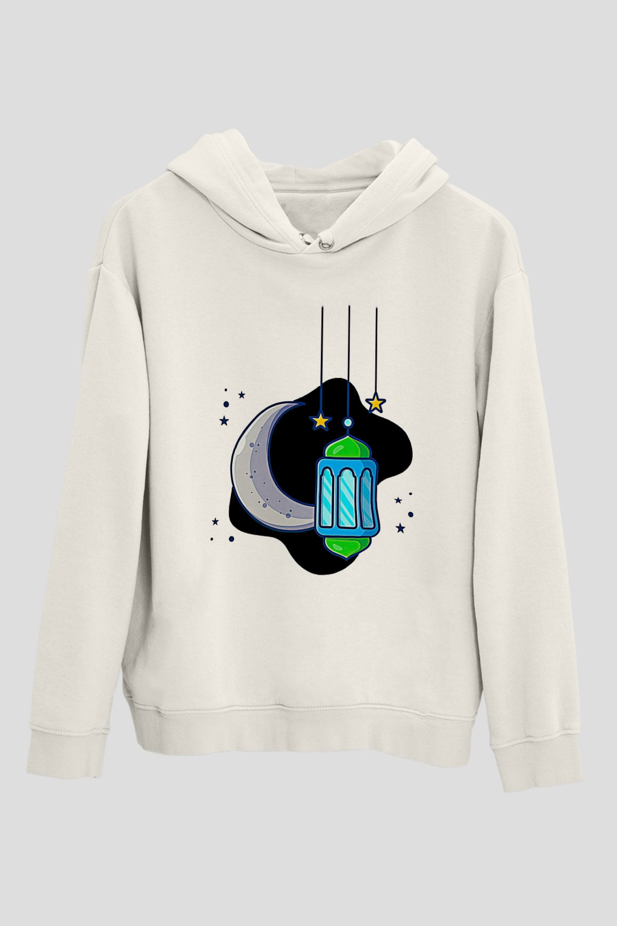 Ramazan Bayramı Baskılı Beyaz Unisex Kapüşonlu Sweatshirt