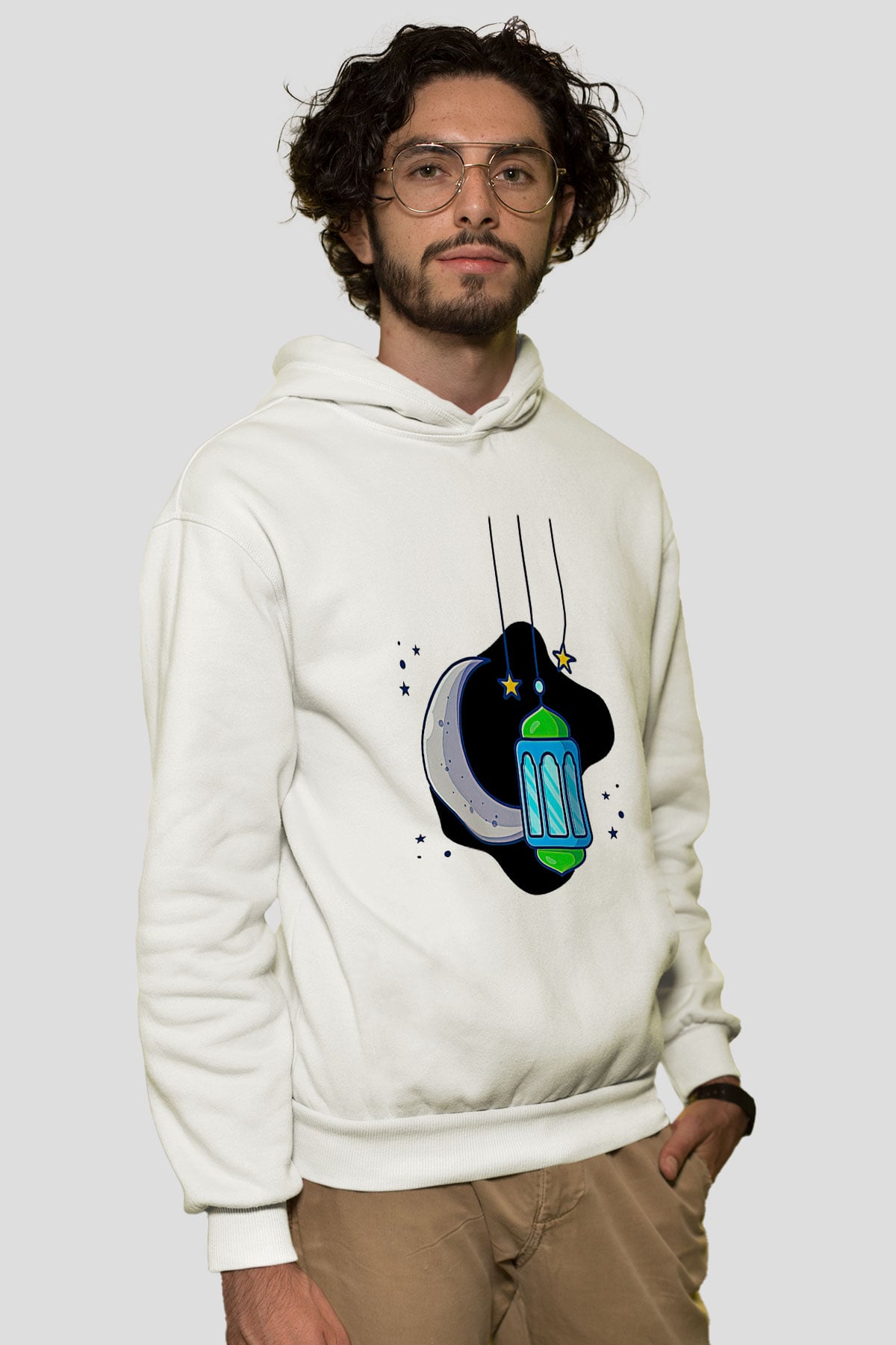 Ramazan Bayramı Baskılı Beyaz Unisex Kapüşonlu Sweatshirt