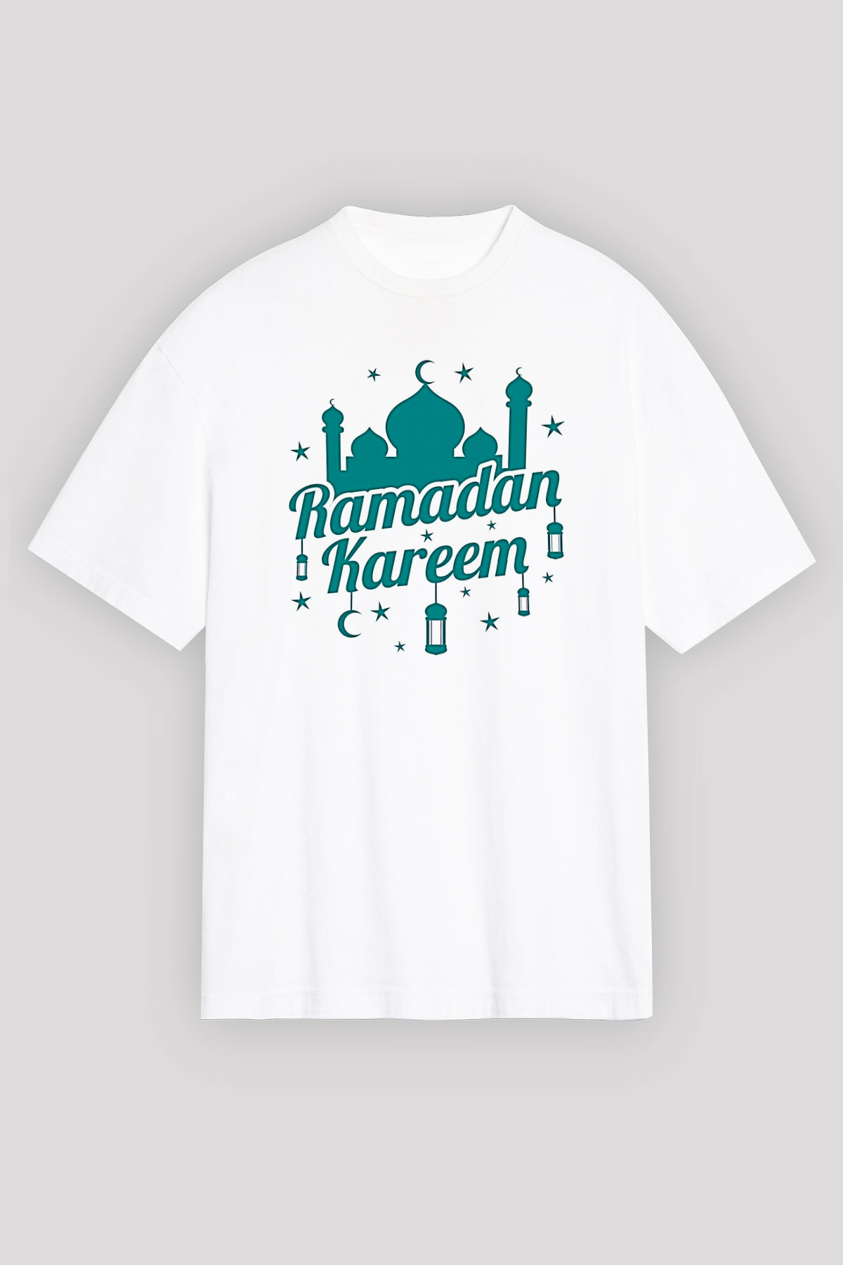 Ramazan Bayramı Baskılı Beyaz Unisex Oversize Tişört - Tshirt