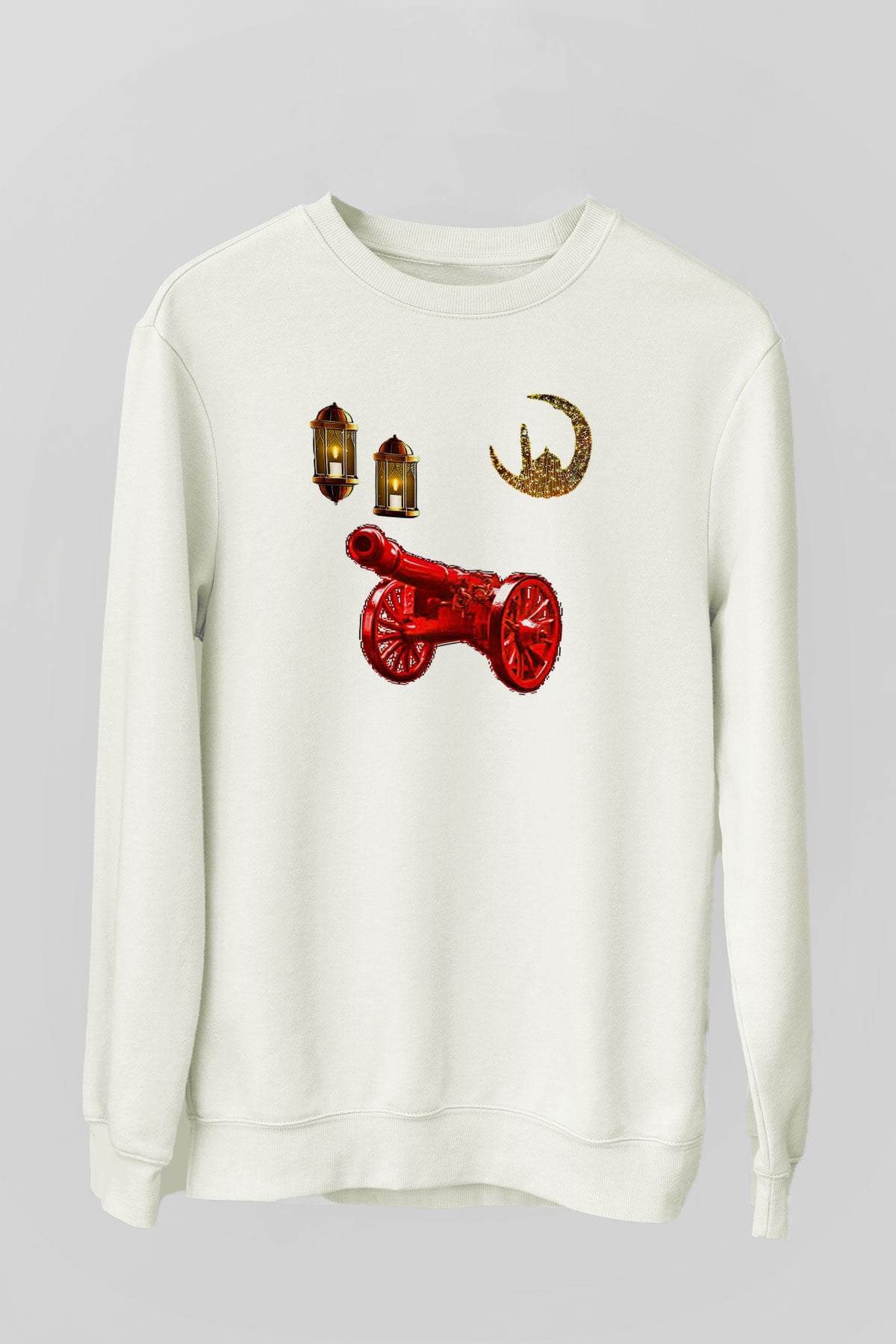 Ramazan Bayramı Baskılı Beyaz Unisex Sweatshirt