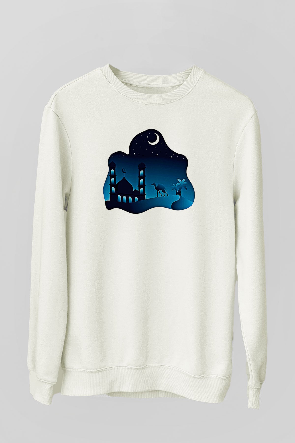 Ramazan Bayramı Baskılı Beyaz Unisex Sweatshirt