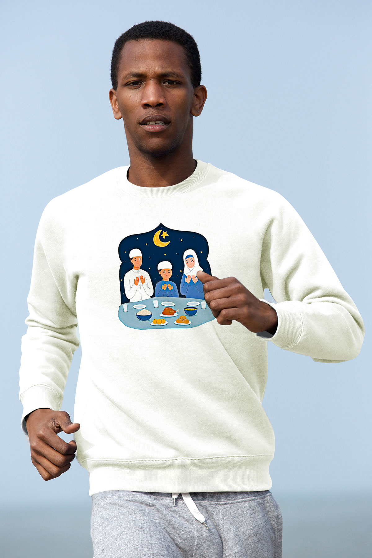 Ramazan Bayramı Baskılı Beyaz Unisex Sweatshirt