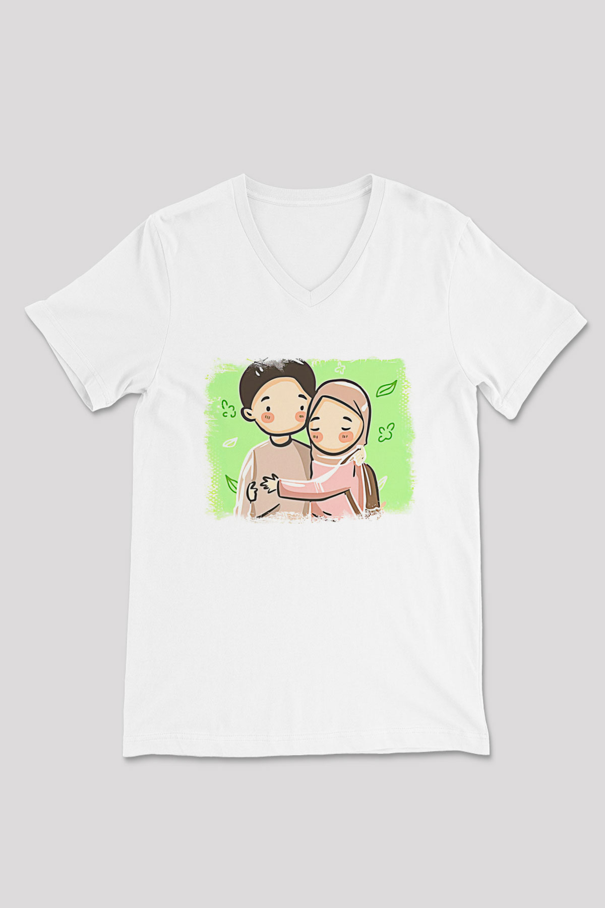 Ramazan Bayramı Baskılı Beyaz Unisex V Yaka Tişört - Tshirt