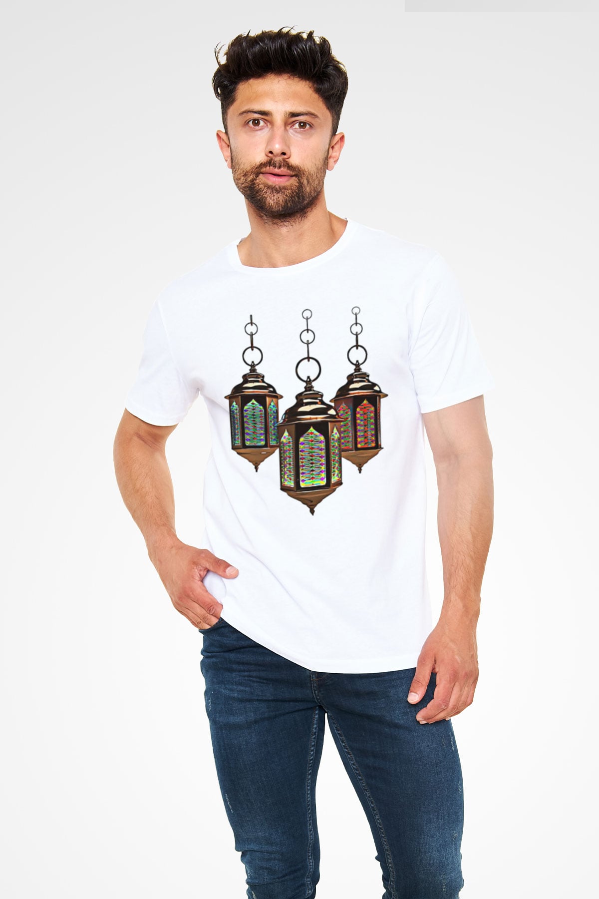 Ramazan Bayramı Baskılı Unisex Beyaz Tişört - Tshirt