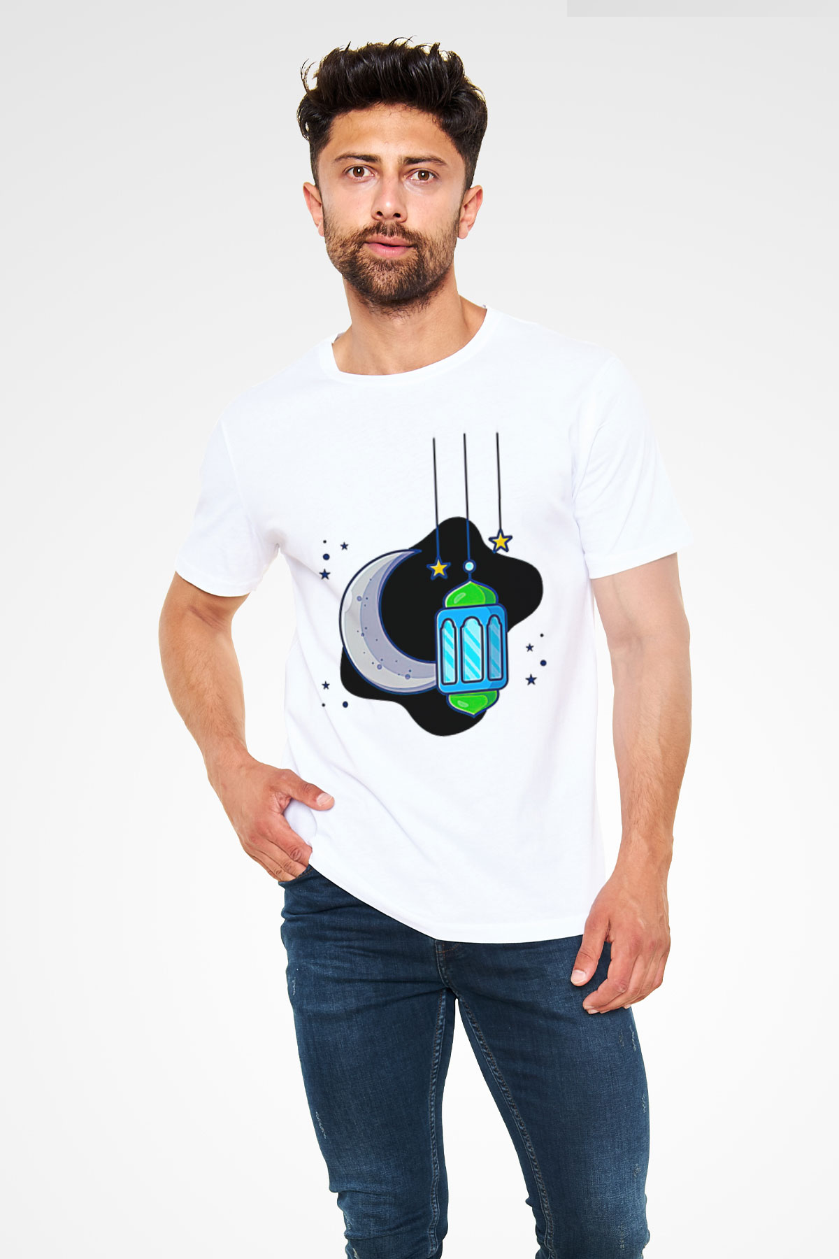 Ramazan Bayramı Baskılı Unisex Beyaz Tişört - Tshirt