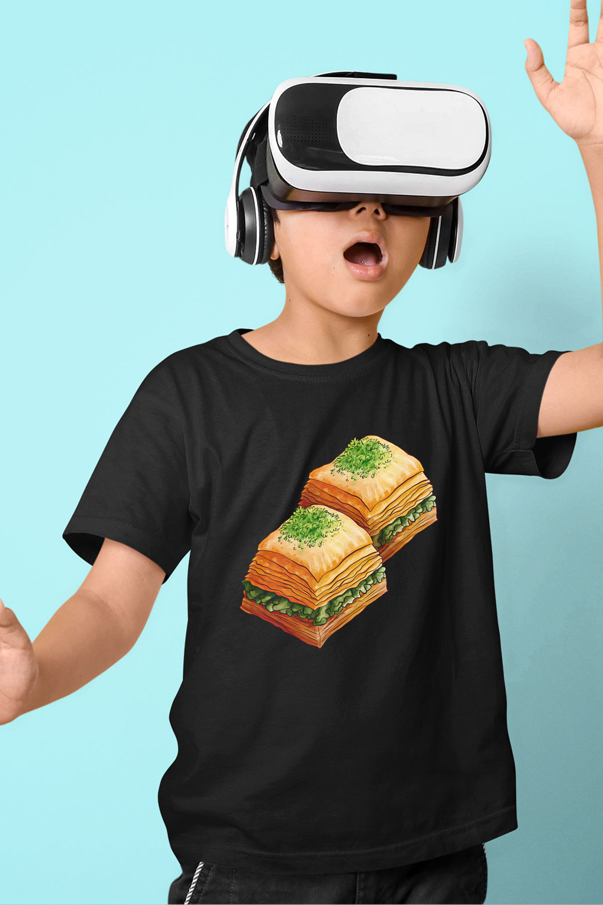 Ramazan Bayramı Baskılı Unisex Siyah Çocuk Tişört - Tshirt