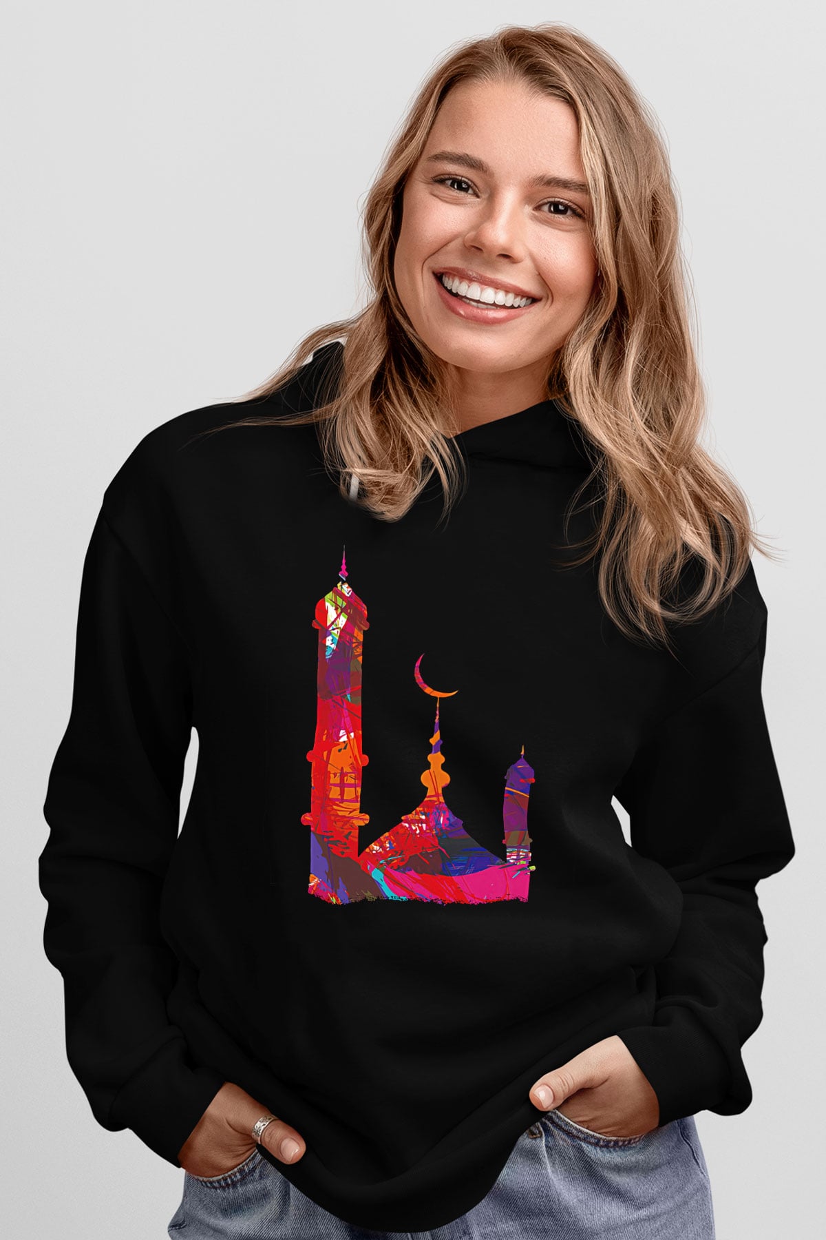 Ramazan Bayramı Baskılı Unisex Siyah Hoodie