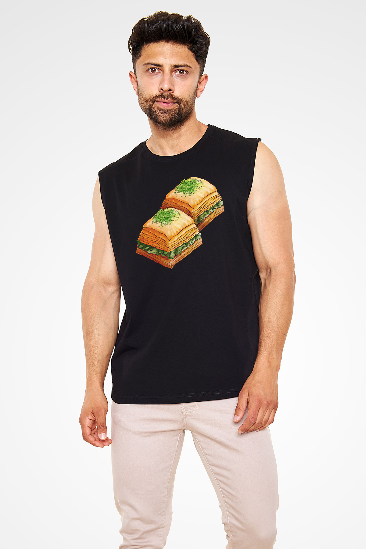 Ramazan Bayramı Baskılı Unisex Siyah Kolsuz Tişört - Tshirt