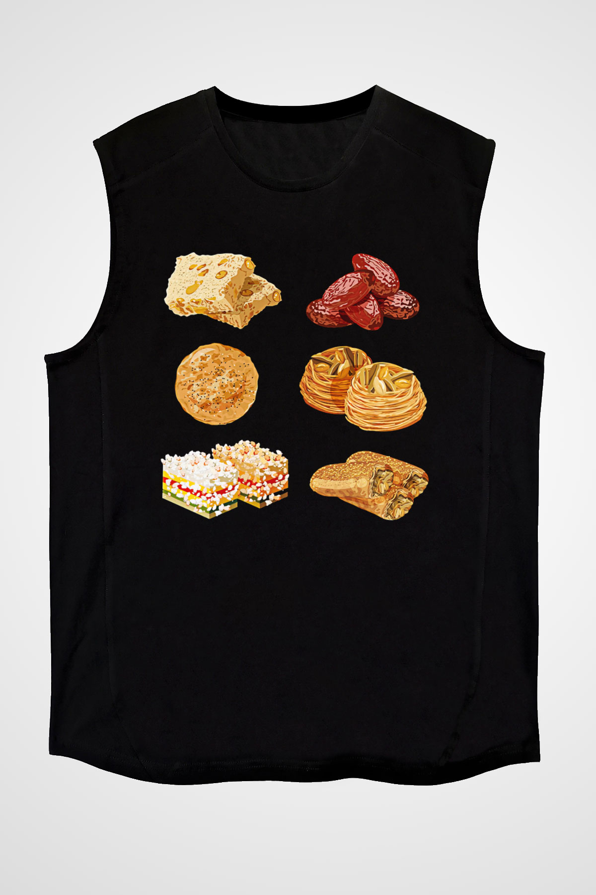 Ramazan Bayramı Baskılı Unisex Siyah Kolsuz Tişört - Tshirt