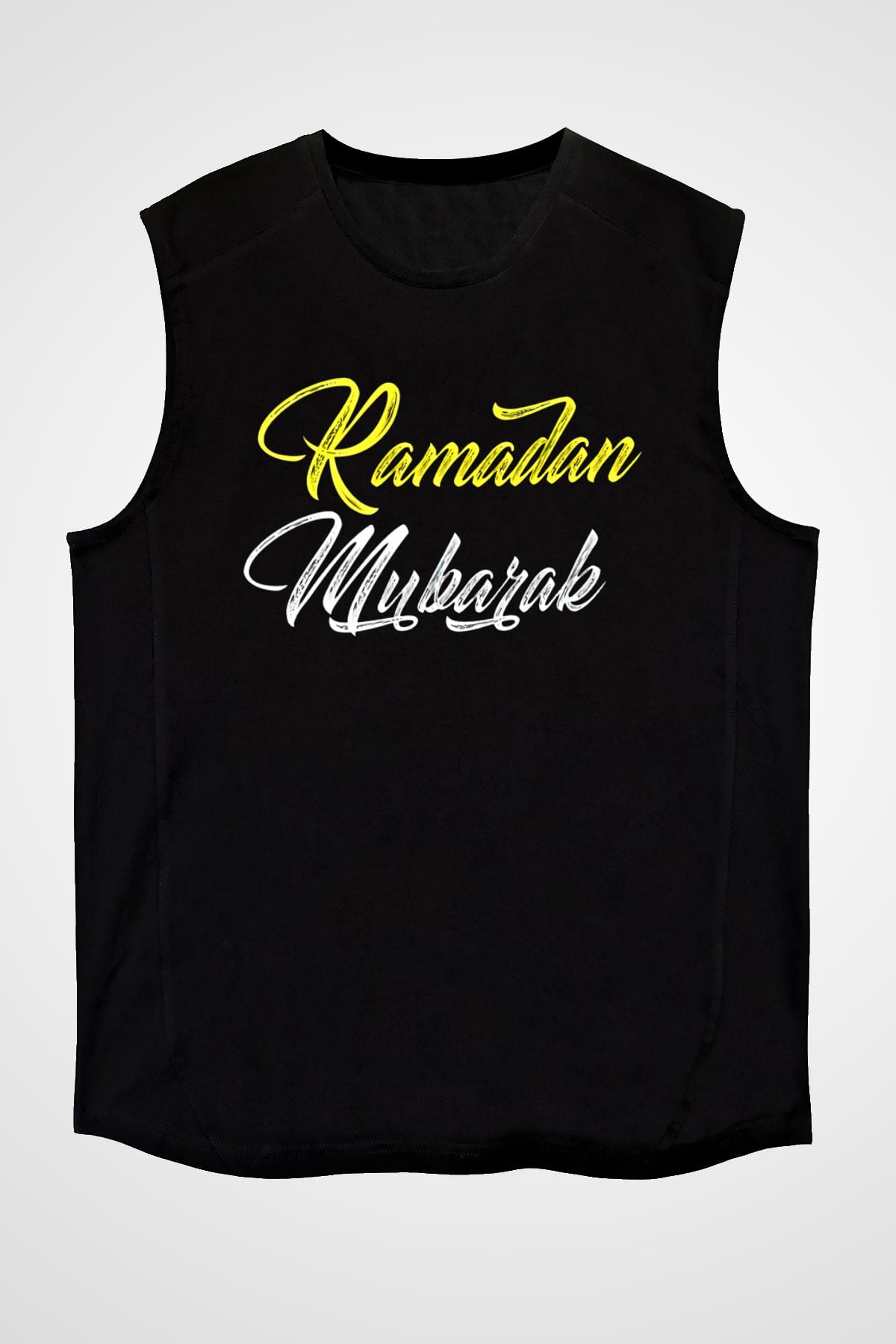 Ramazan Bayramı Baskılı Unisex Siyah Kolsuz Tişört - Tshirt