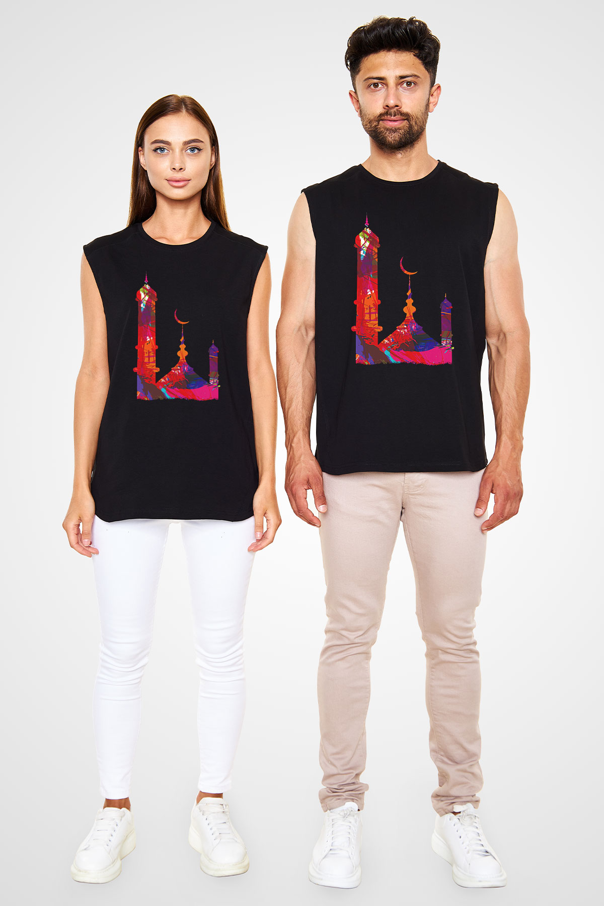 Ramazan Bayramı Baskılı Unisex Siyah Kolsuz Tişört - Tshirt