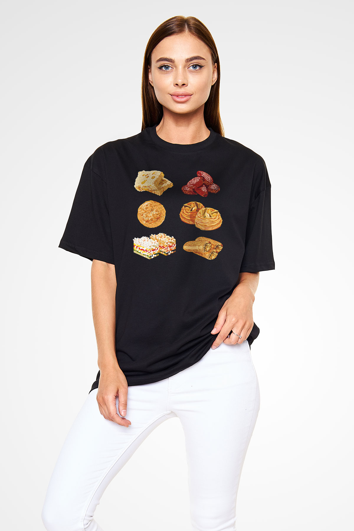 Ramazan Bayramı Baskılı Unisex Siyah Oversize Tişört - Tshirt