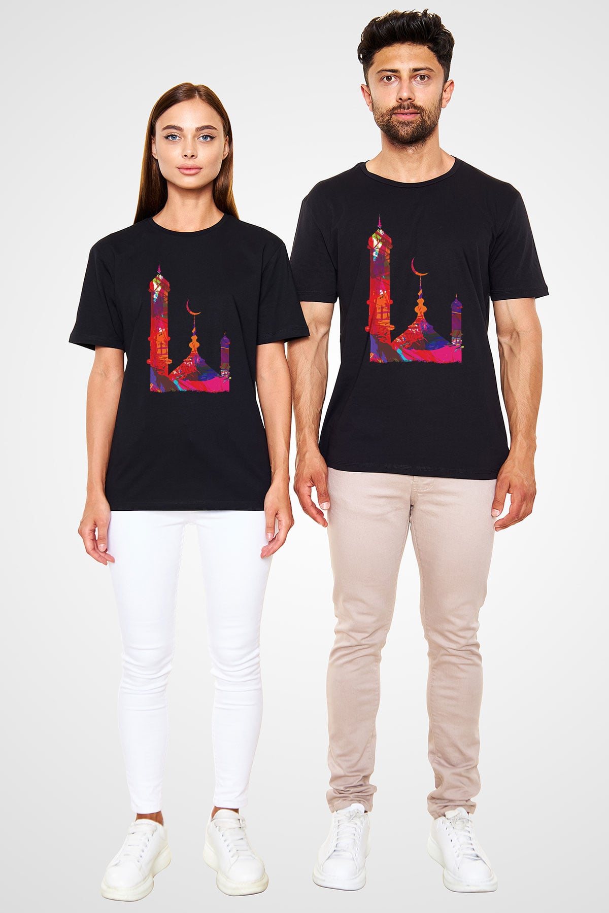 Ramazan Bayramı Baskılı Unisex Siyah Tişört - Tshirt