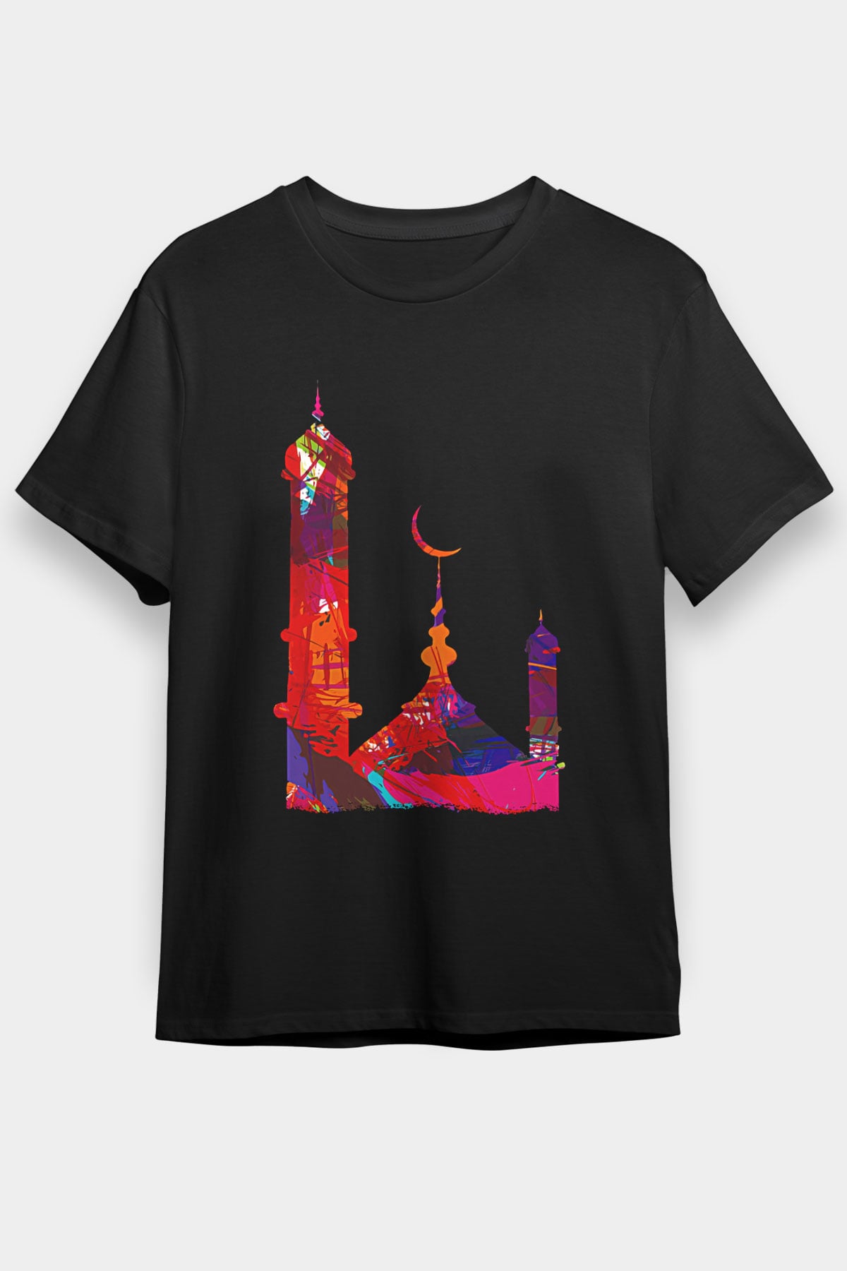 Ramazan Bayramı Baskılı Unisex Siyah Tişört - Tshirt