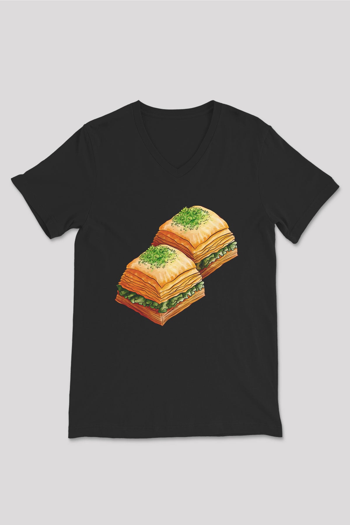 Ramazan Bayramı Baskılı Unisex Siyah V Yaka Tişört - Tshirt