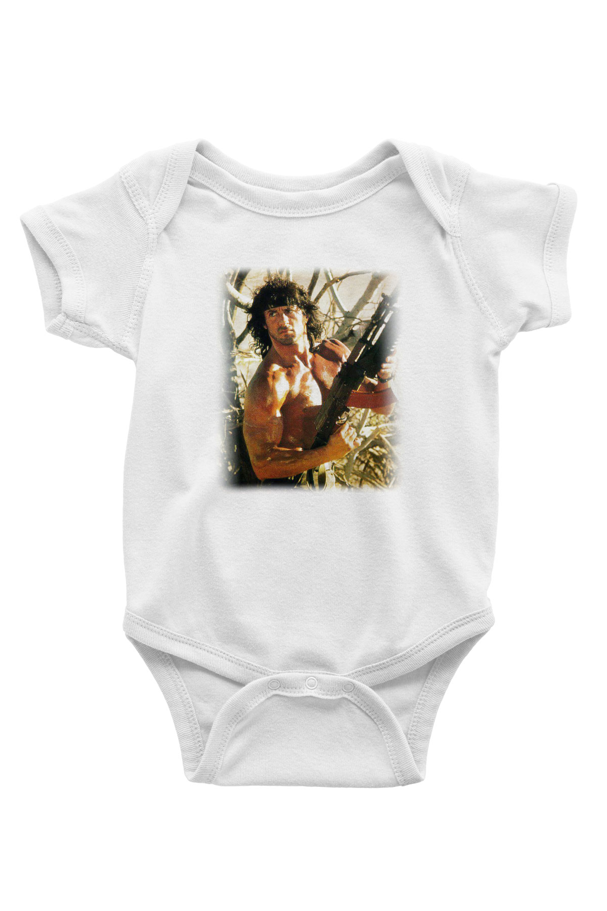 Rambo Baskılı Beyaz Unisex Bebek Body - Zıbın