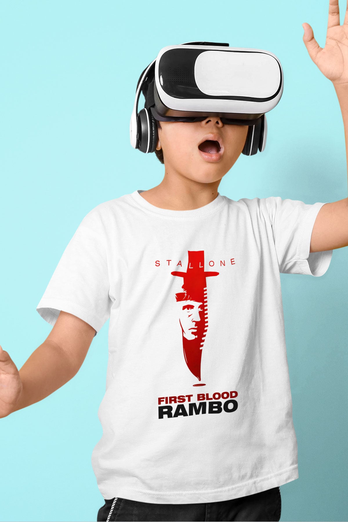 Rambo Baskılı Beyaz Unisex Çocuk Tişört