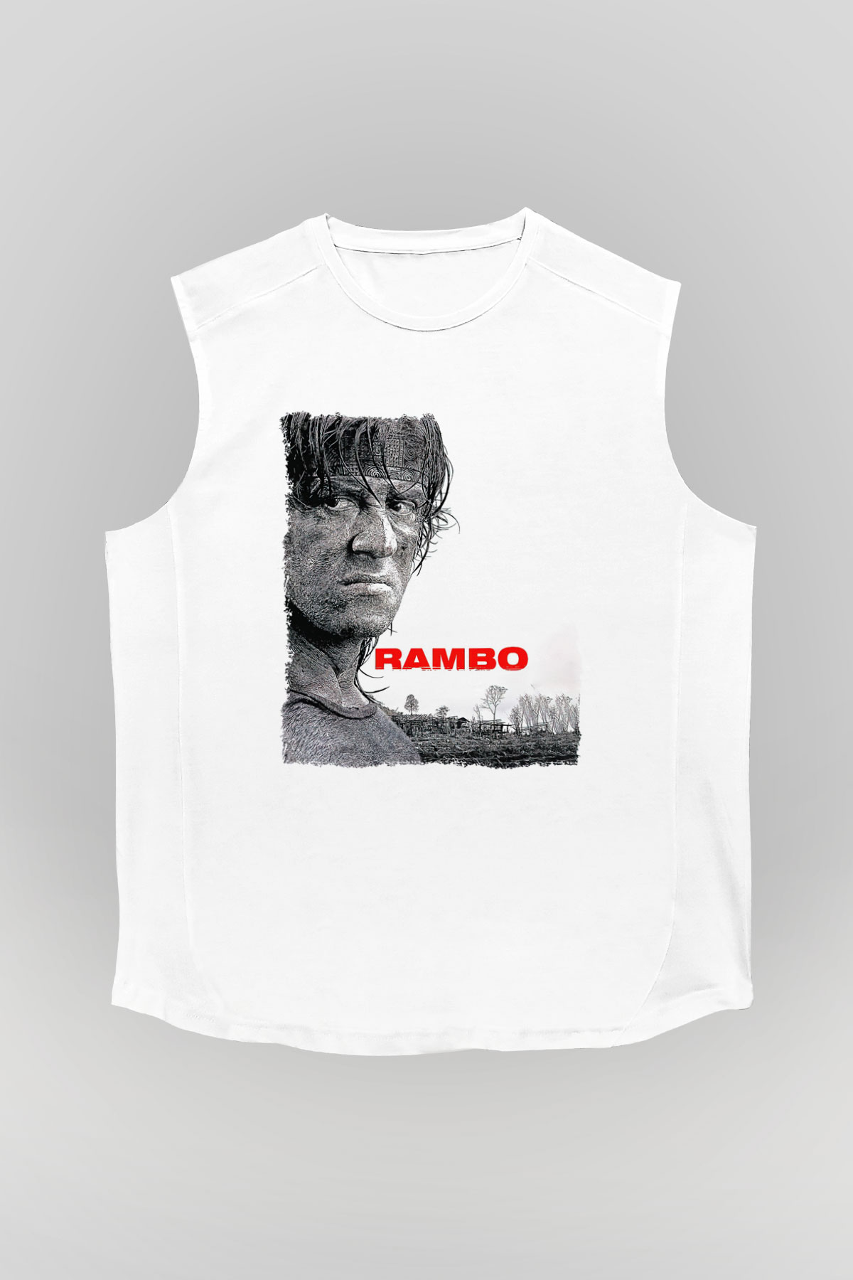 Rambo Beyaz Unisex Kolsuz Tişört