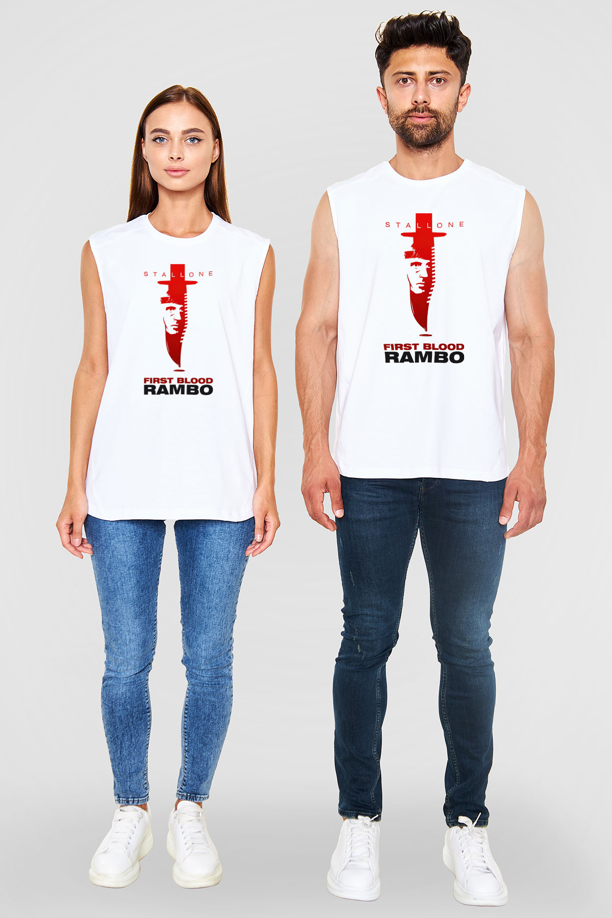 Rambo Beyaz Unisex Kolsuz Tişört