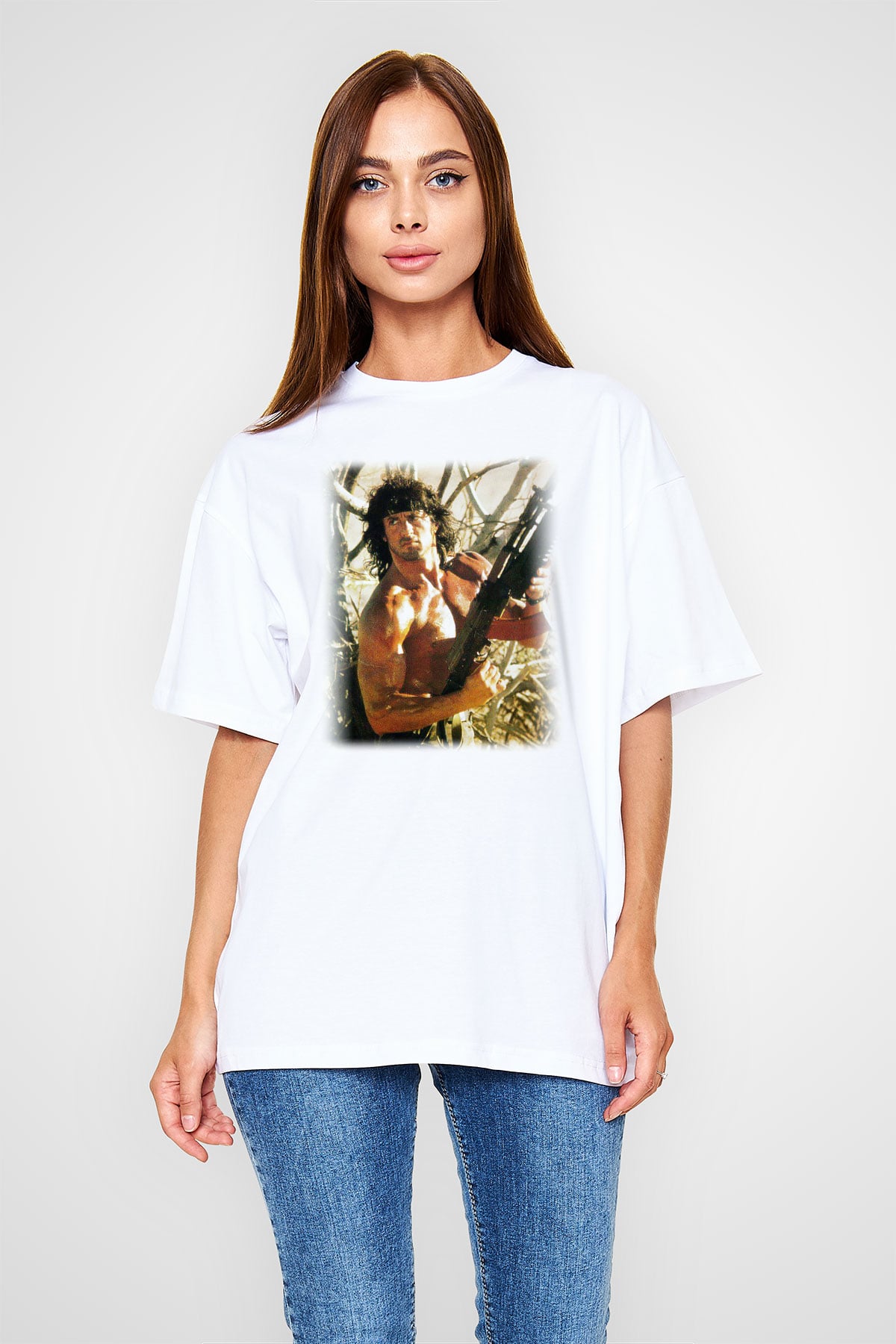 Rambo Beyaz Unisex Oversize Tişört T-Shirt