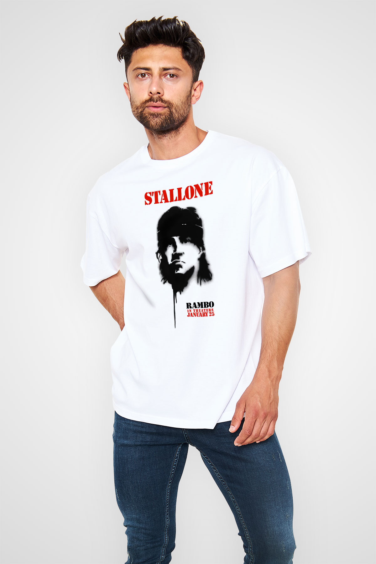 Rambo Beyaz Unisex Oversize Tişört T-Shirt