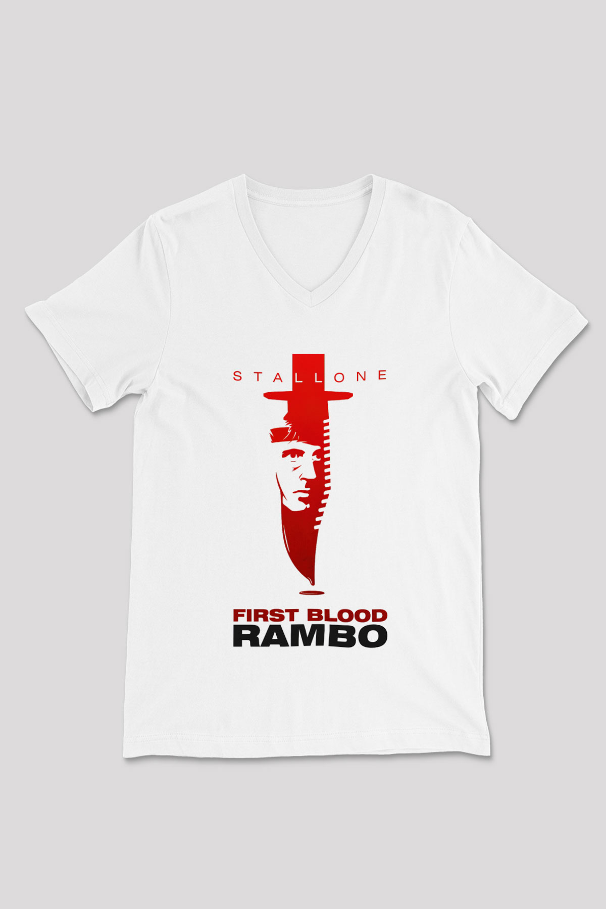 Rambo Beyaz Unisex V Yaka Tişört T-Shirt