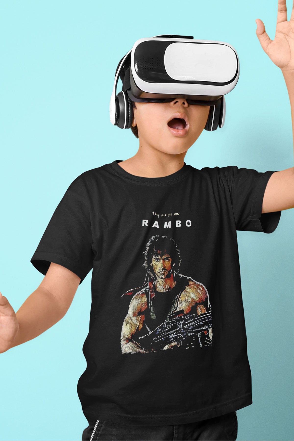 Rambo Siyah Unisex Çocuk Tişört