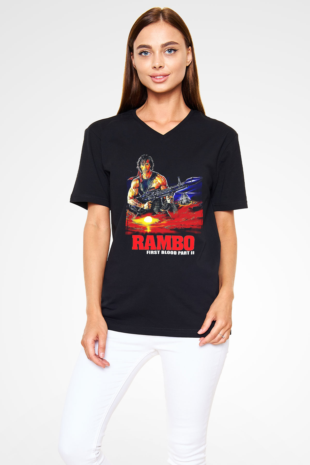 Rambo Siyah Unisex  V Yaka Tişört