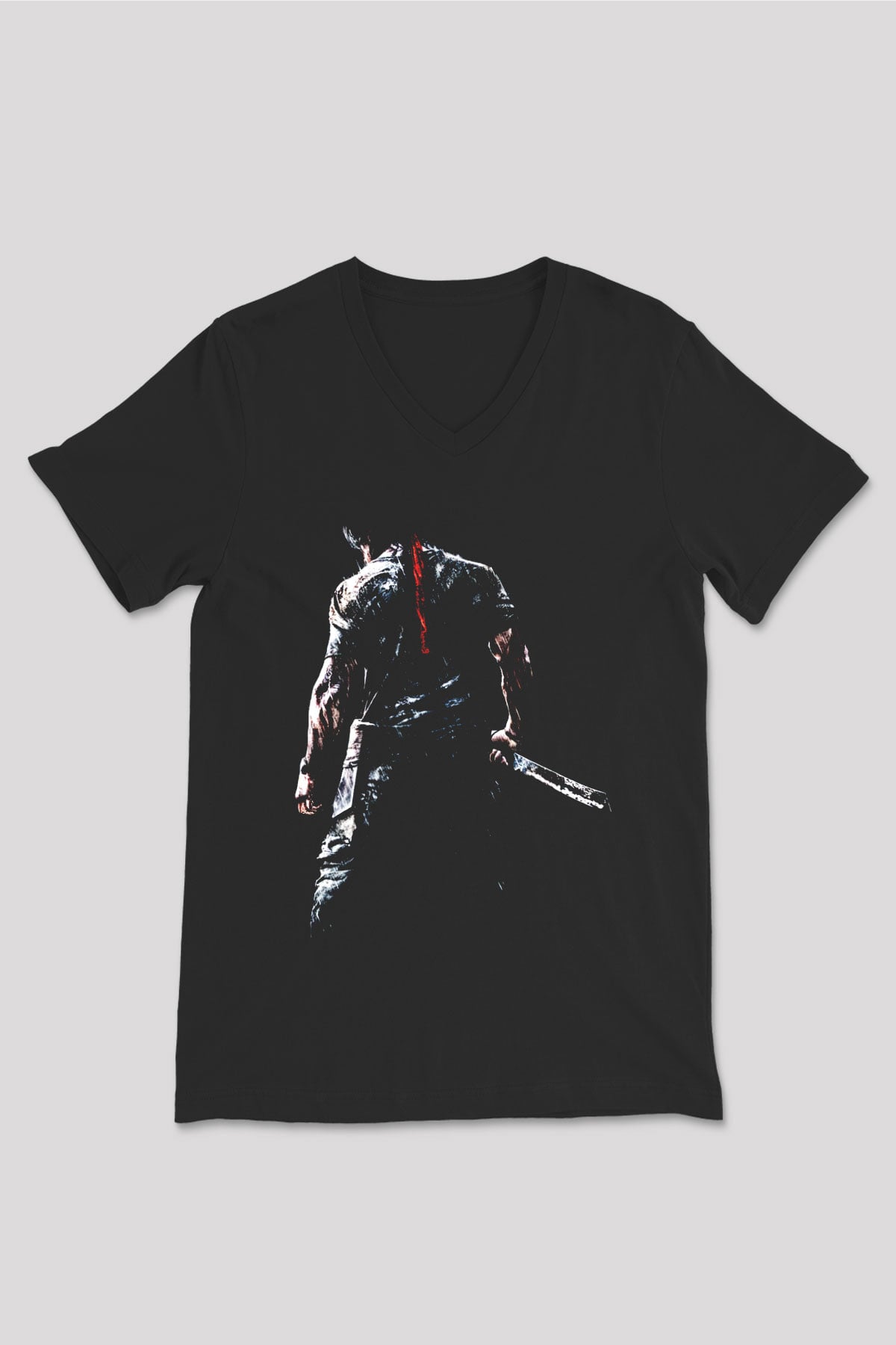 Rambo Siyah Unisex V Yaka Tişört T-Shirt
