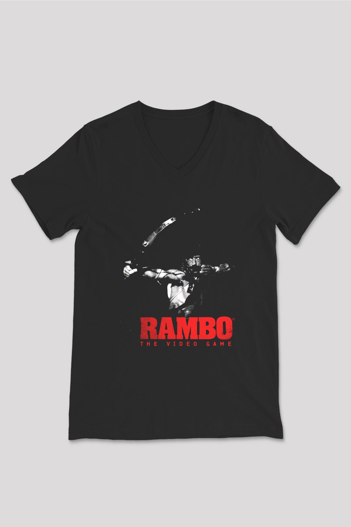 Rambo Siyah Unisex V Yaka Tişört T-Shirt