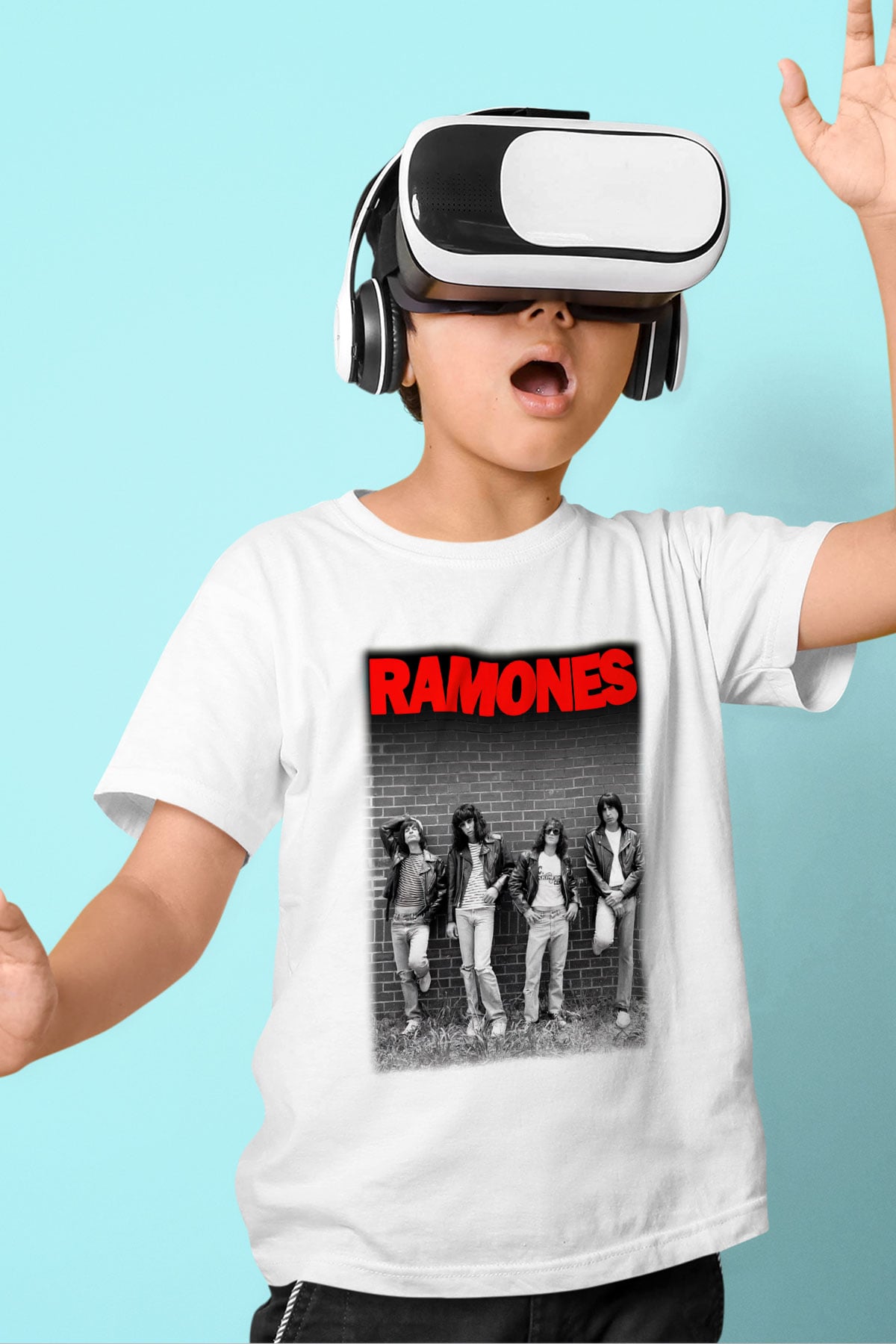 Ramones Baskılı Beyaz Unisex Çocuk Tişört