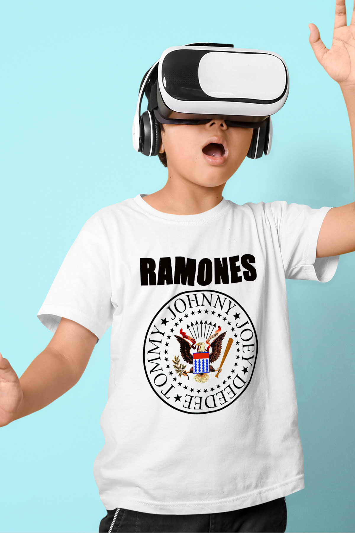 Ramones Baskılı Beyaz Unisex Çocuk Tişört