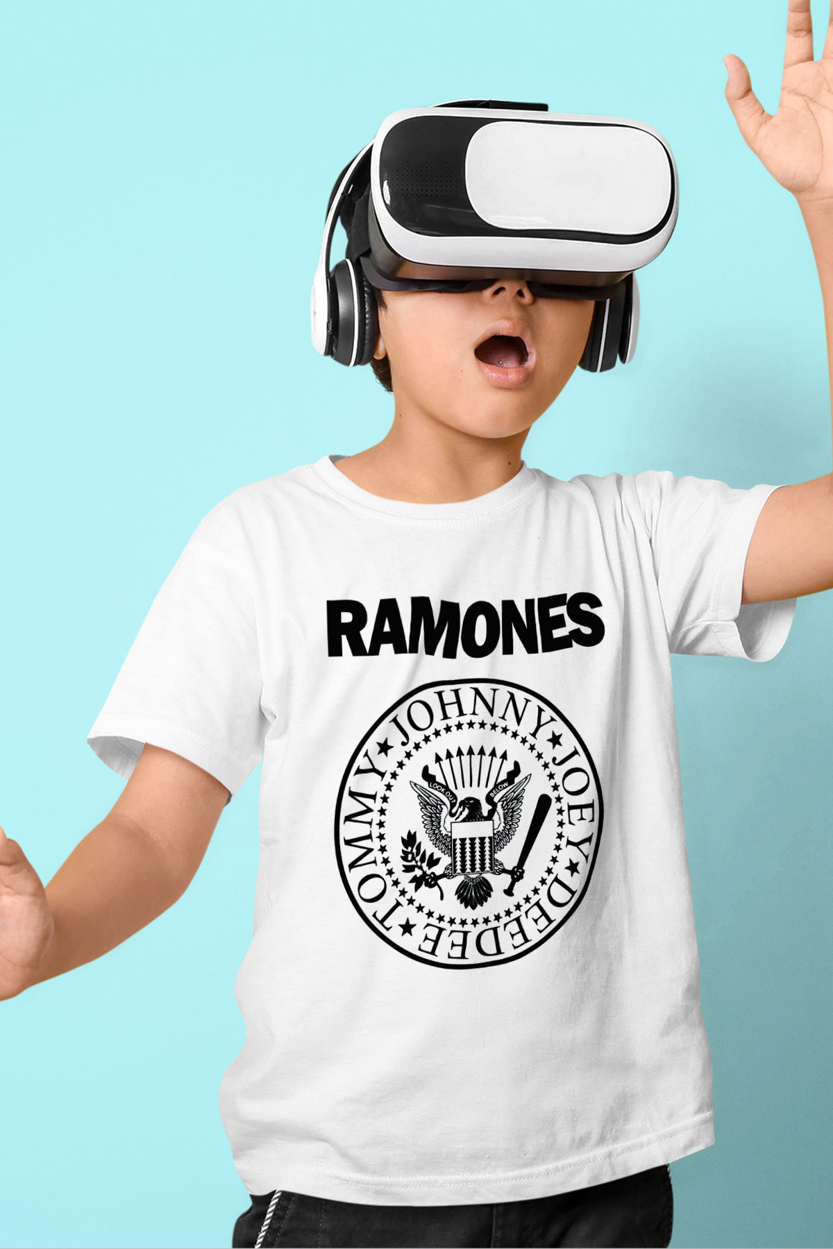 Ramones Baskılı Beyaz Unisex Çocuk Tişört