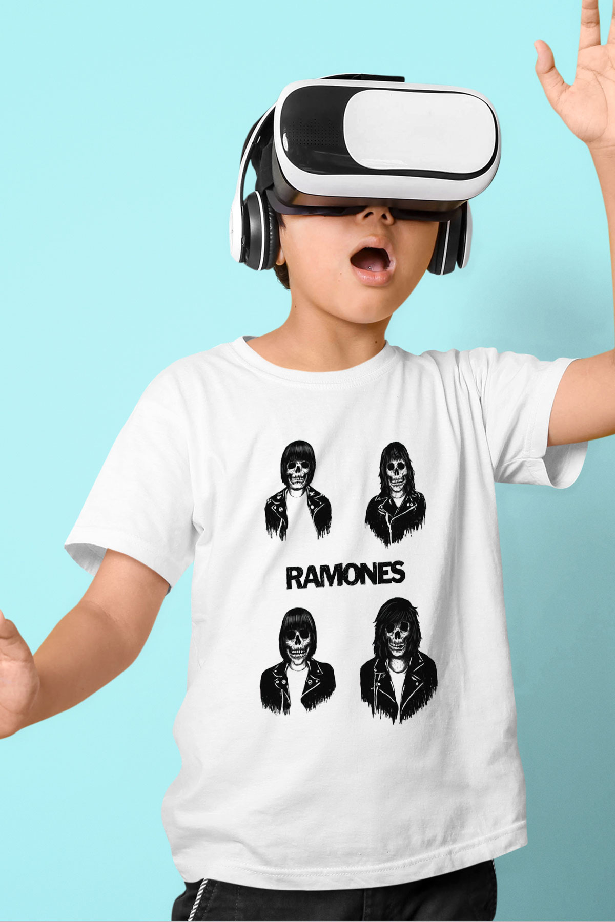 Ramones Baskılı Beyaz Unisex Çocuk Tişört