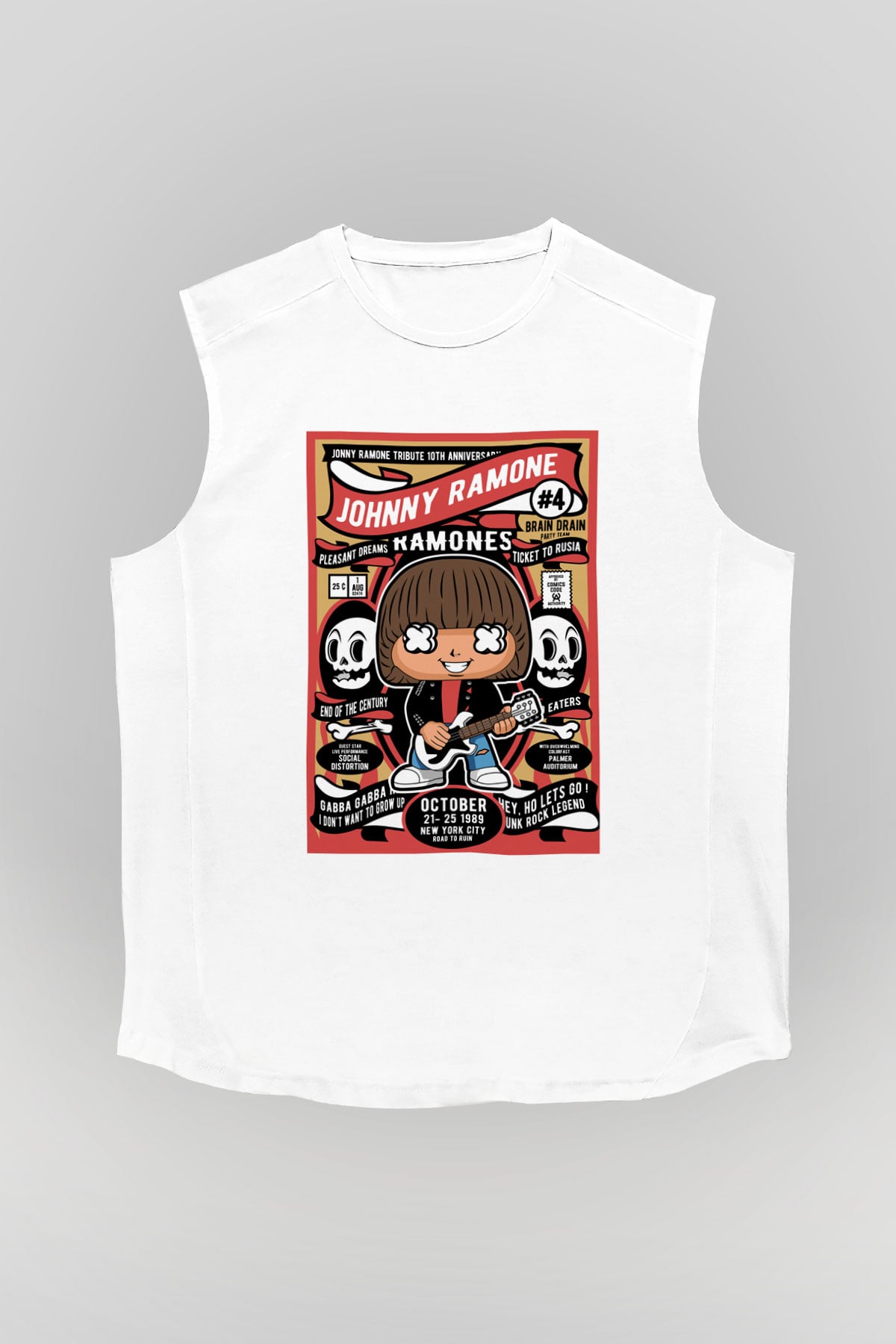 Ramones Baskılı Unisex Beyaz Kolsuz Tişört
