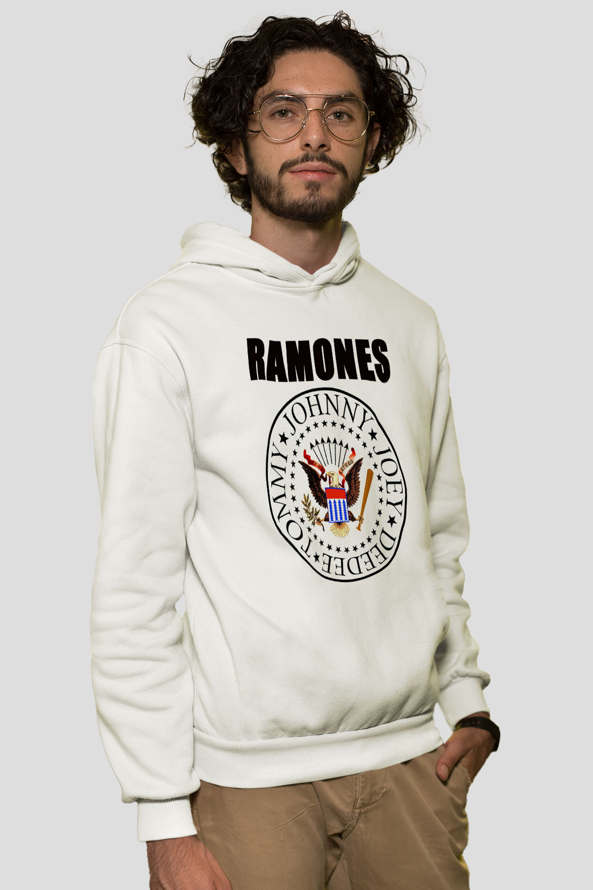Ramones Beyaz Unisex Kapşonlu Sweatshirt
