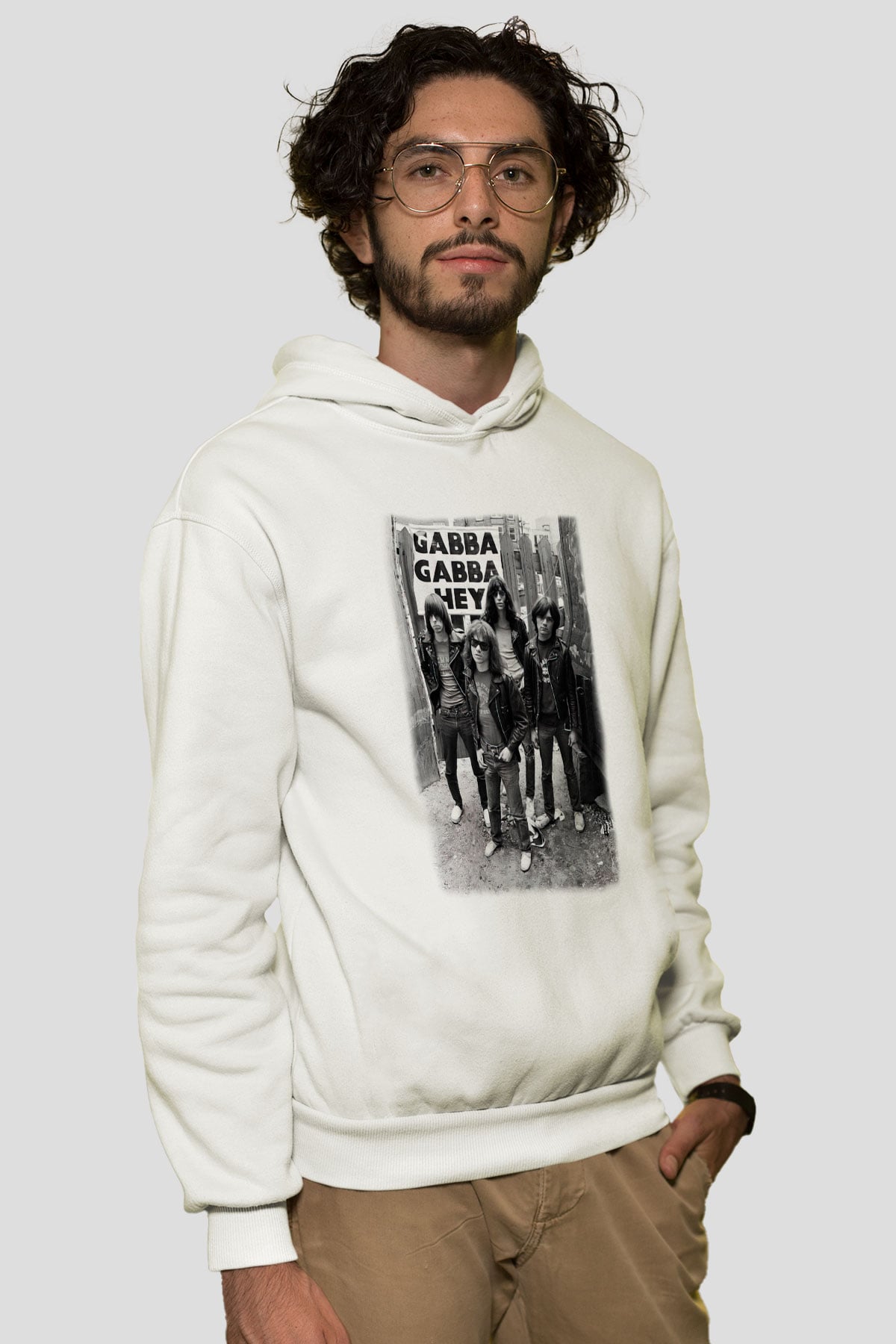 Ramones Beyaz Unisex Kapşonlu Sweatshirt