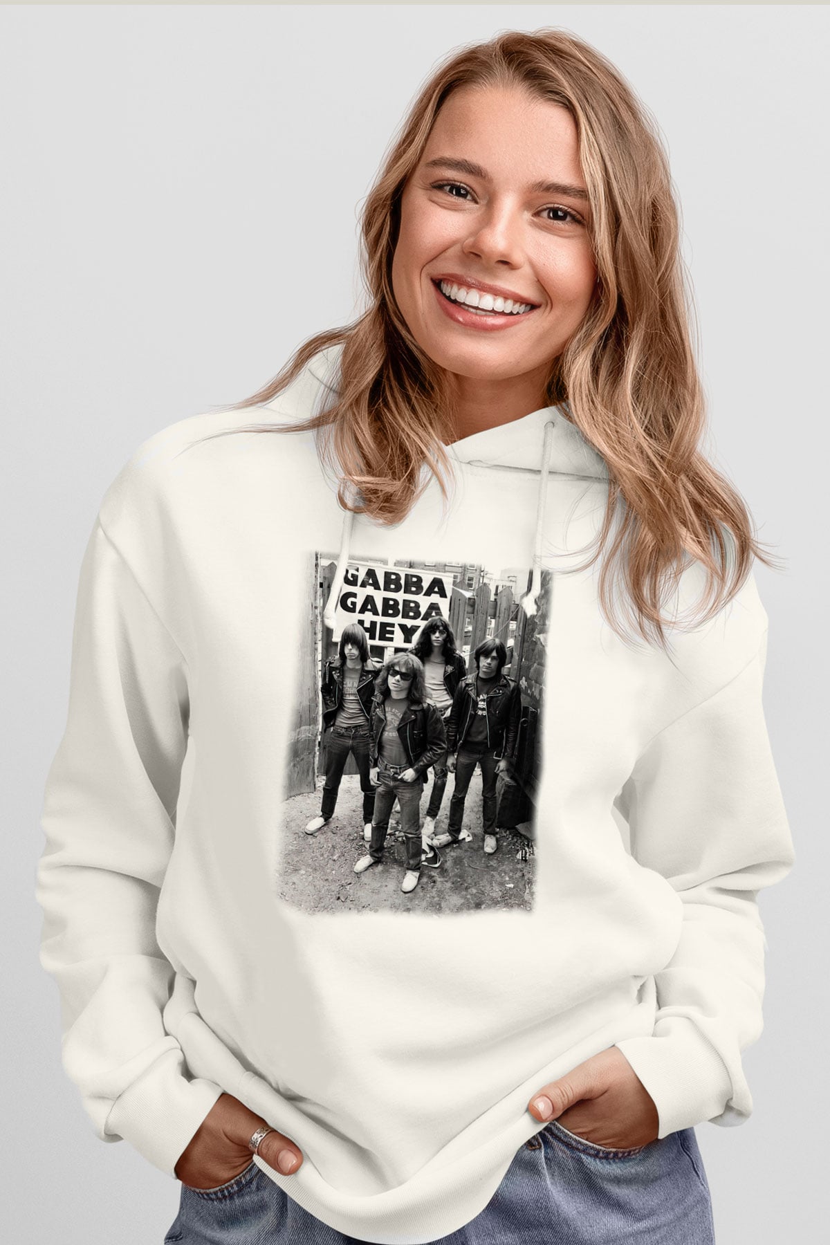 Ramones Beyaz Unisex Kapşonlu Sweatshirt