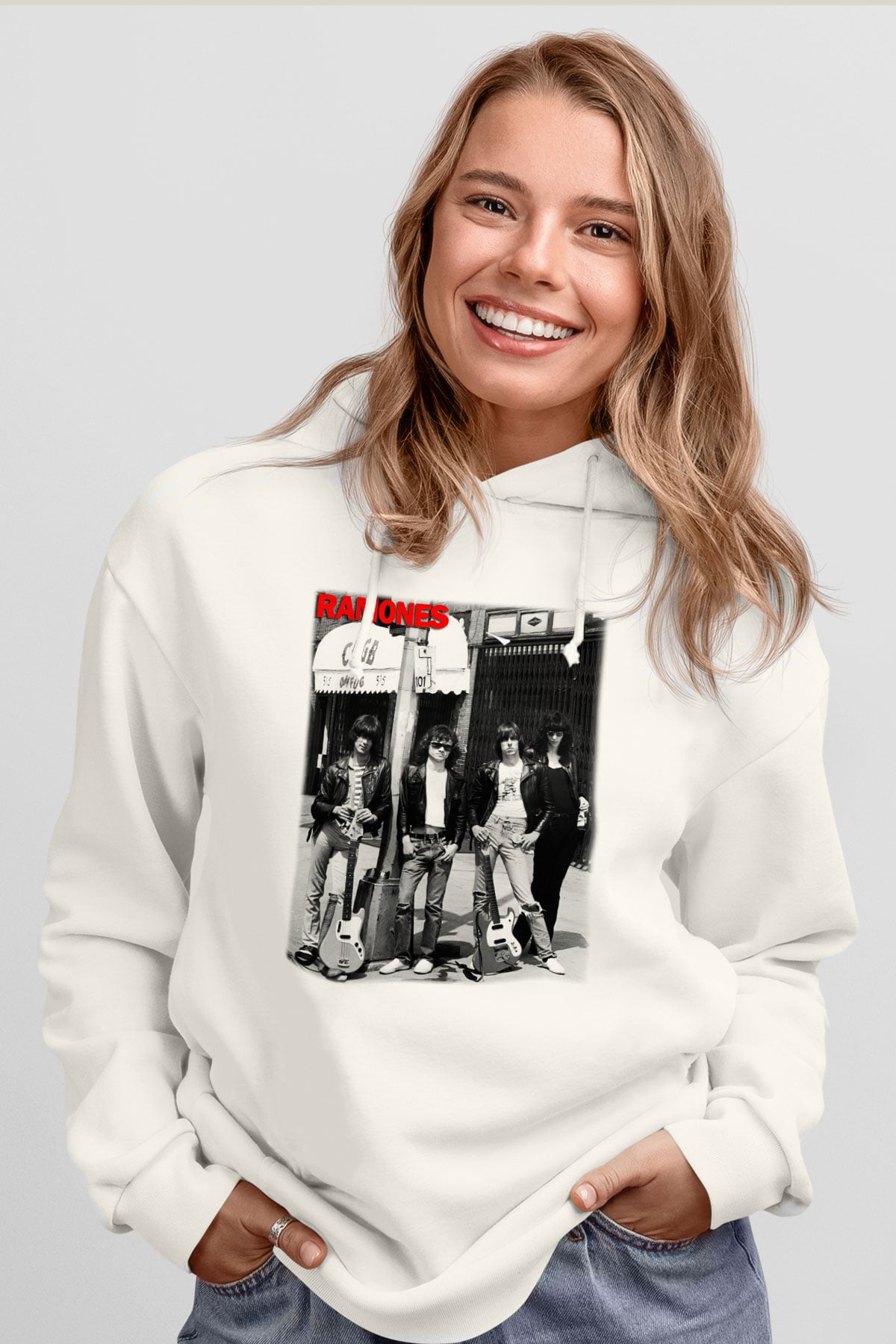 Ramones Beyaz Unisex Kapşonlu Sweatshirt