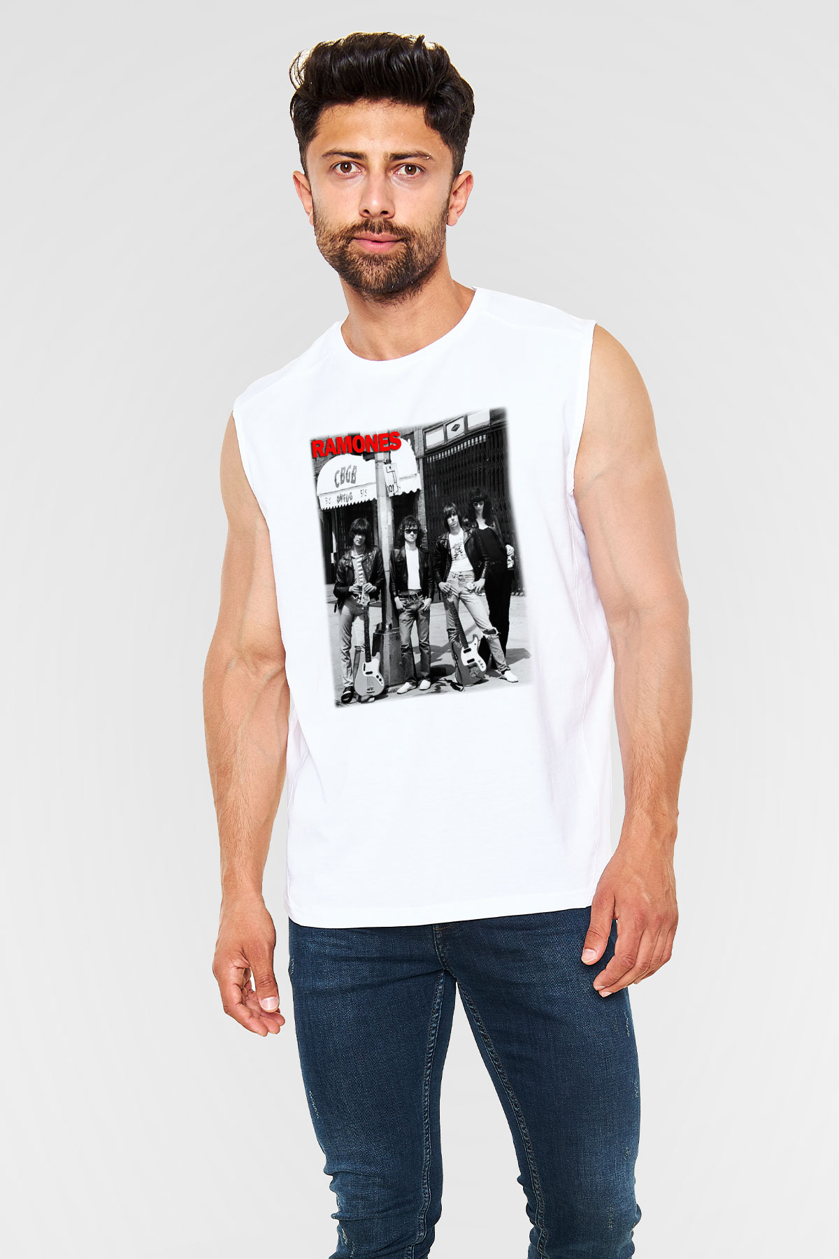 Ramones Beyaz Unisex Kolsuz Tişört