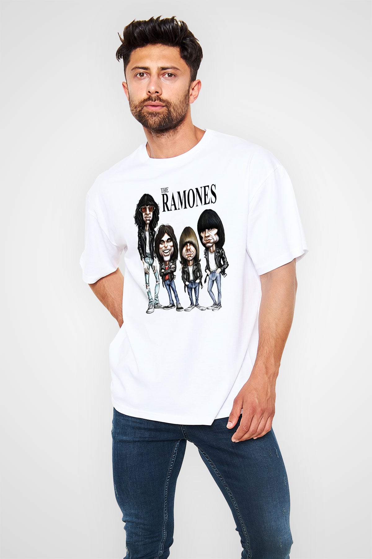 Ramones Beyaz Unisex Oversize Tişört T-Shirt