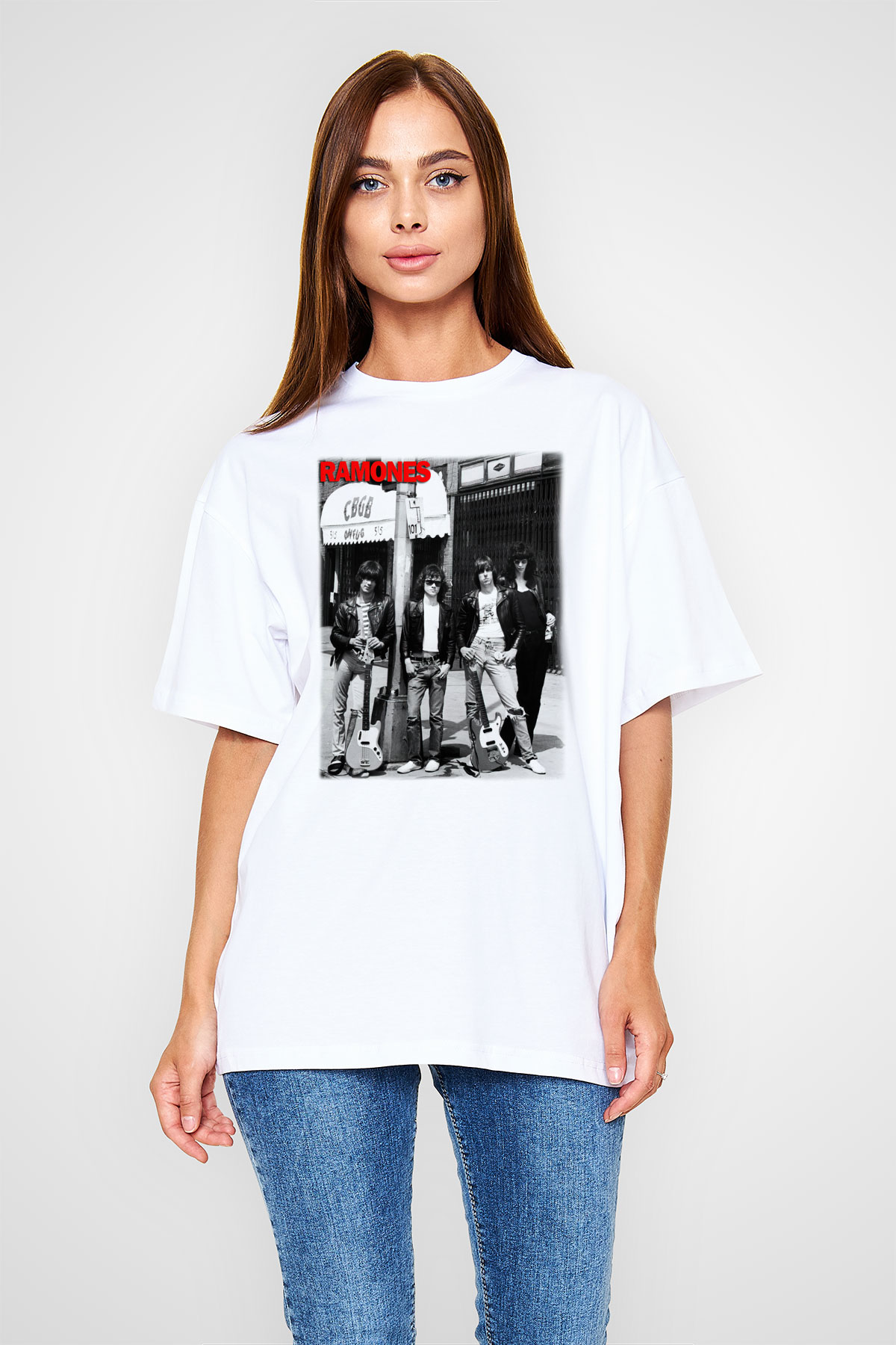Ramones Beyaz Unisex Oversize Tişört T-Shirt