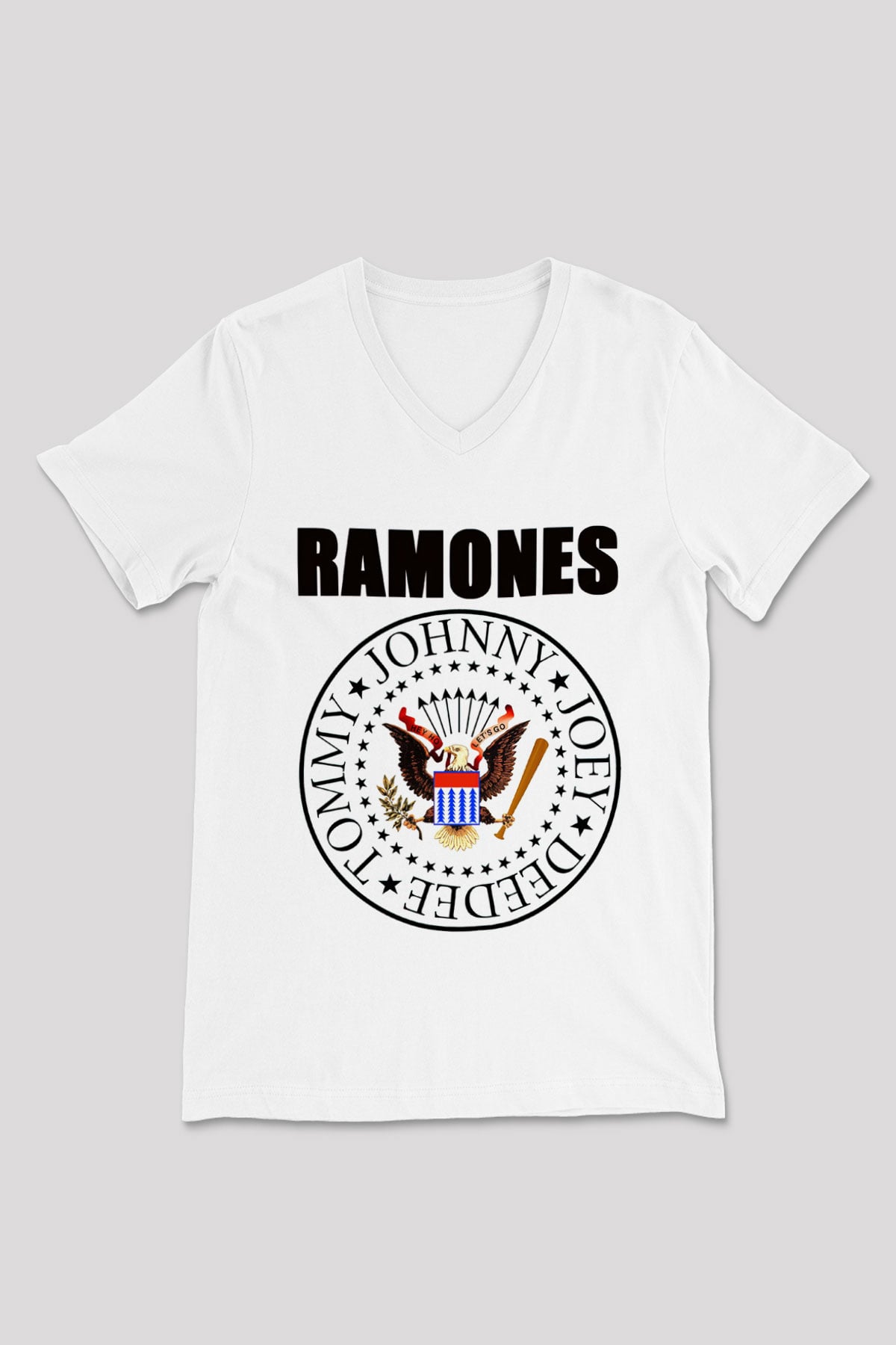 Ramones Beyaz Unisex V Yaka Tişört T-Shirt