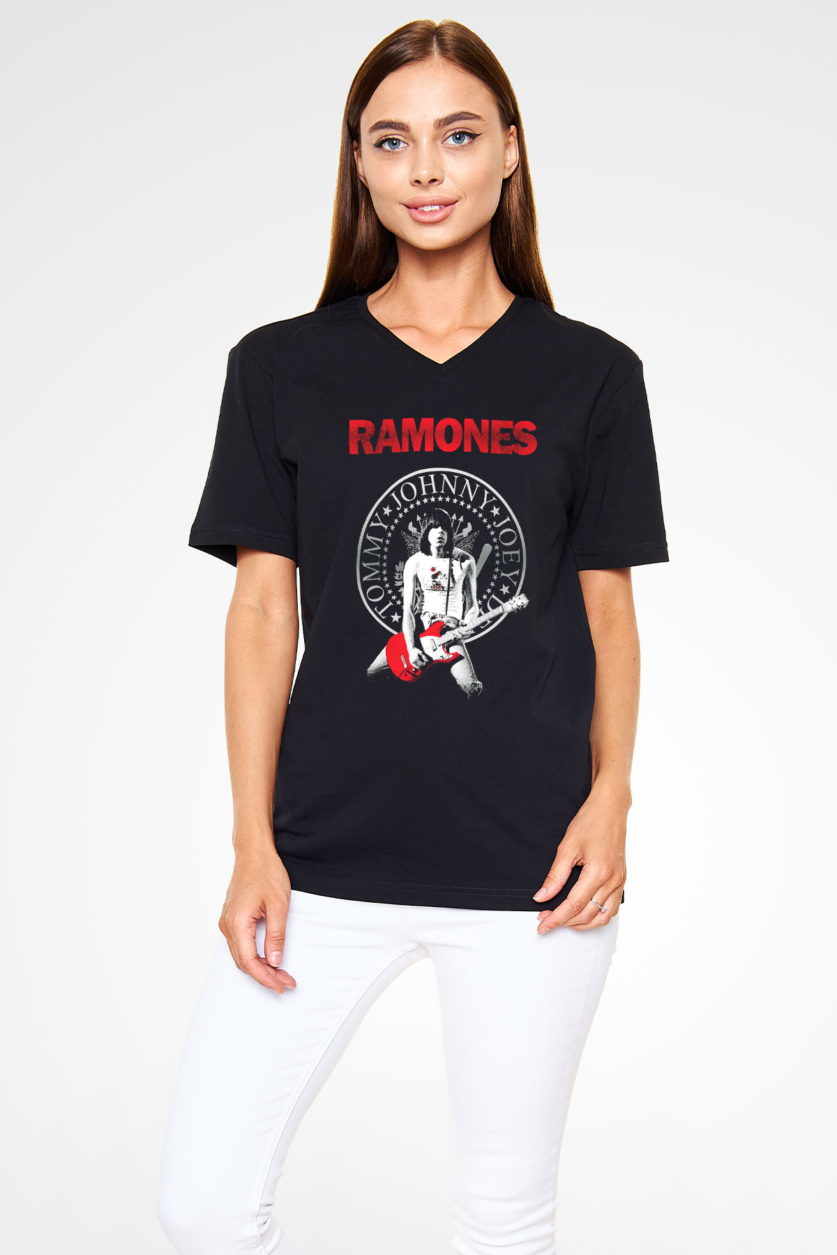 Ramones Siyah Unisex V Yaka Tişört T-Shirt